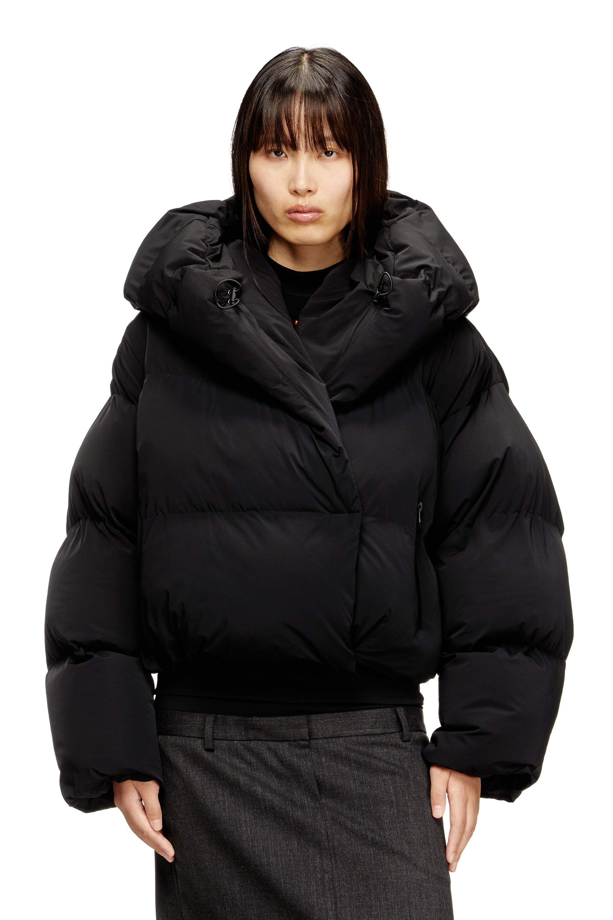 Diesel - W-ILEY-T1, Chaqueta de plumón envolvente en nylon bi-elástico Mujer in Negro - 3