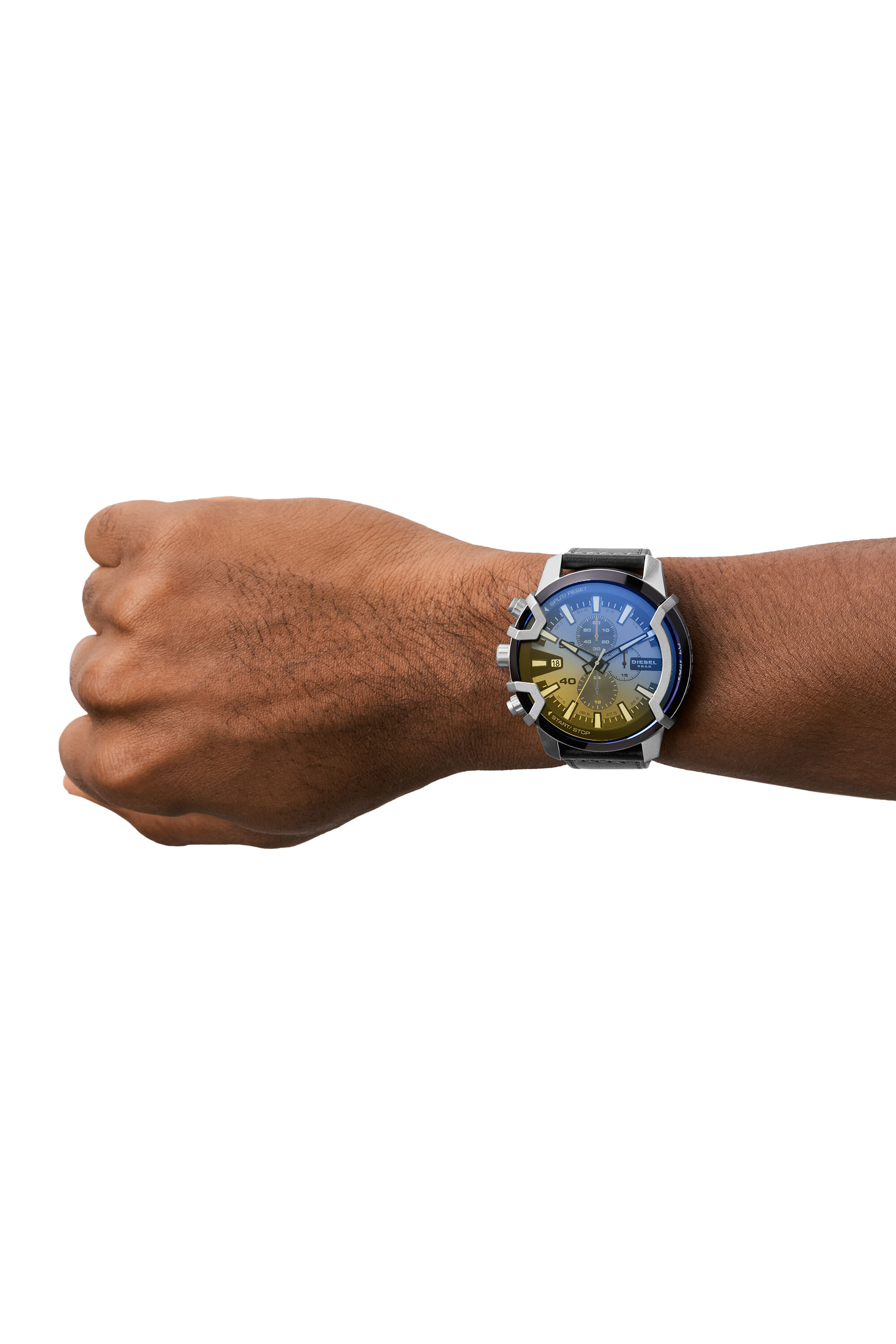 DZ4584 Man: Griffed chronograph black leather watch | Diesel