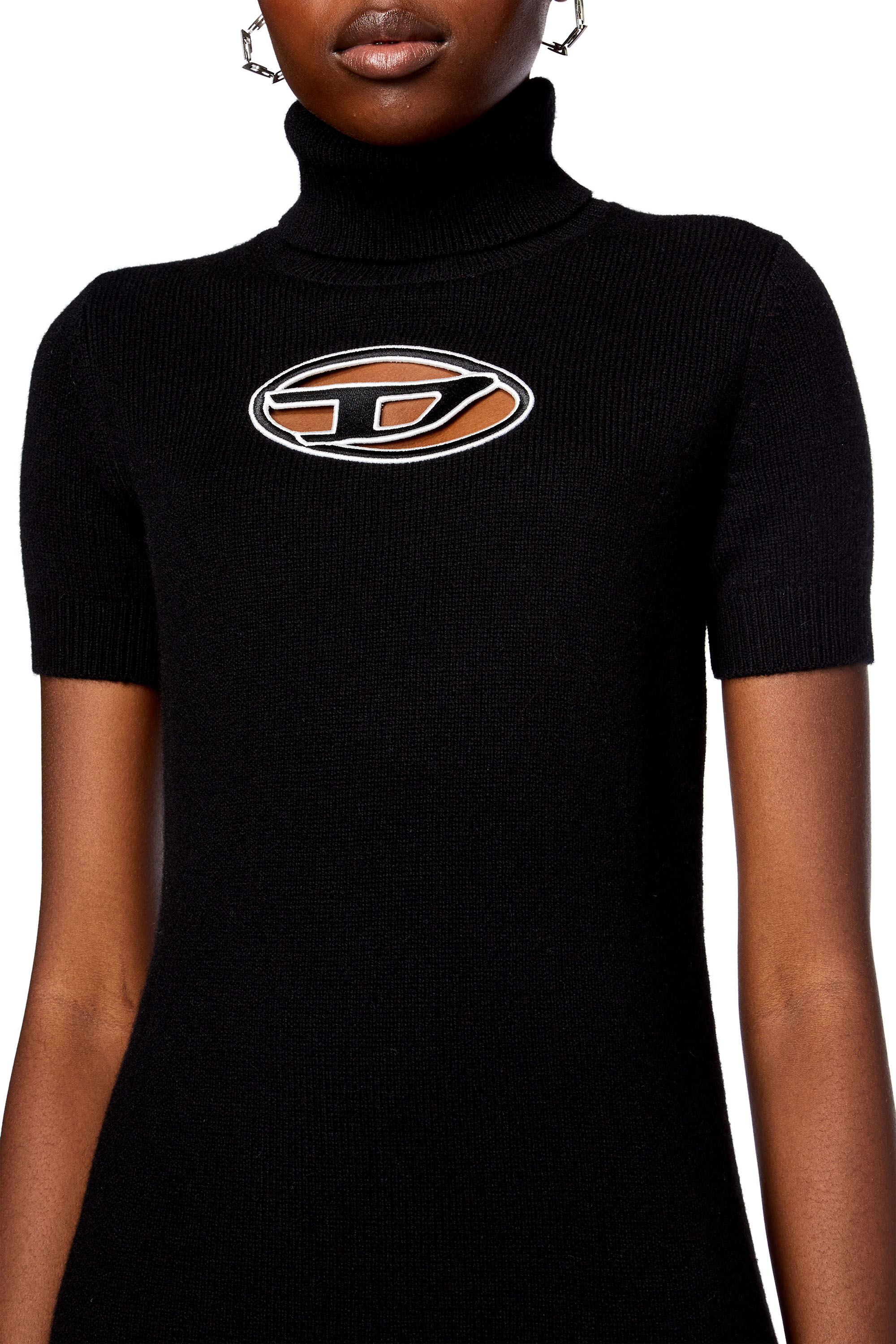 Women's Roll-neck dress with oval D plaque | Black | Diesel Women's Roll-neck dress with oval D plaque | Black | Diesel