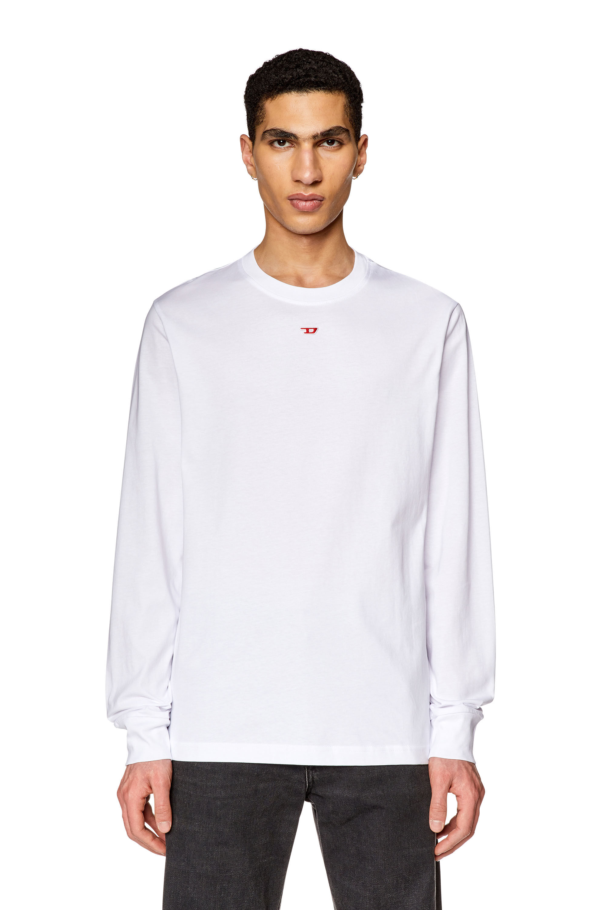 Diesel - T-JUST-LS-D, Man's Long-sleeve T-shirt with D patch in White - 4