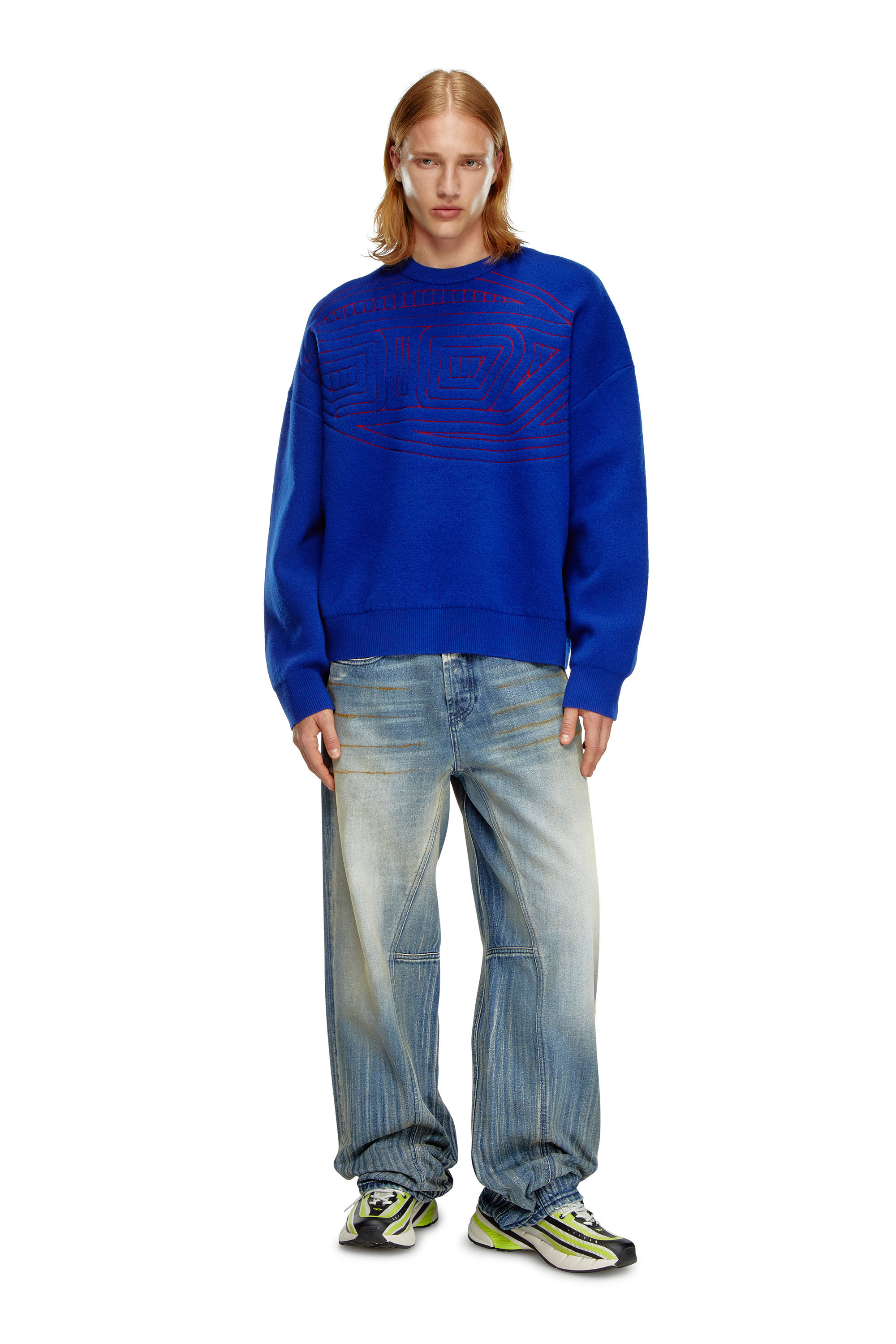 Men s Wool blend jumper with graphic logo Blue Diesel