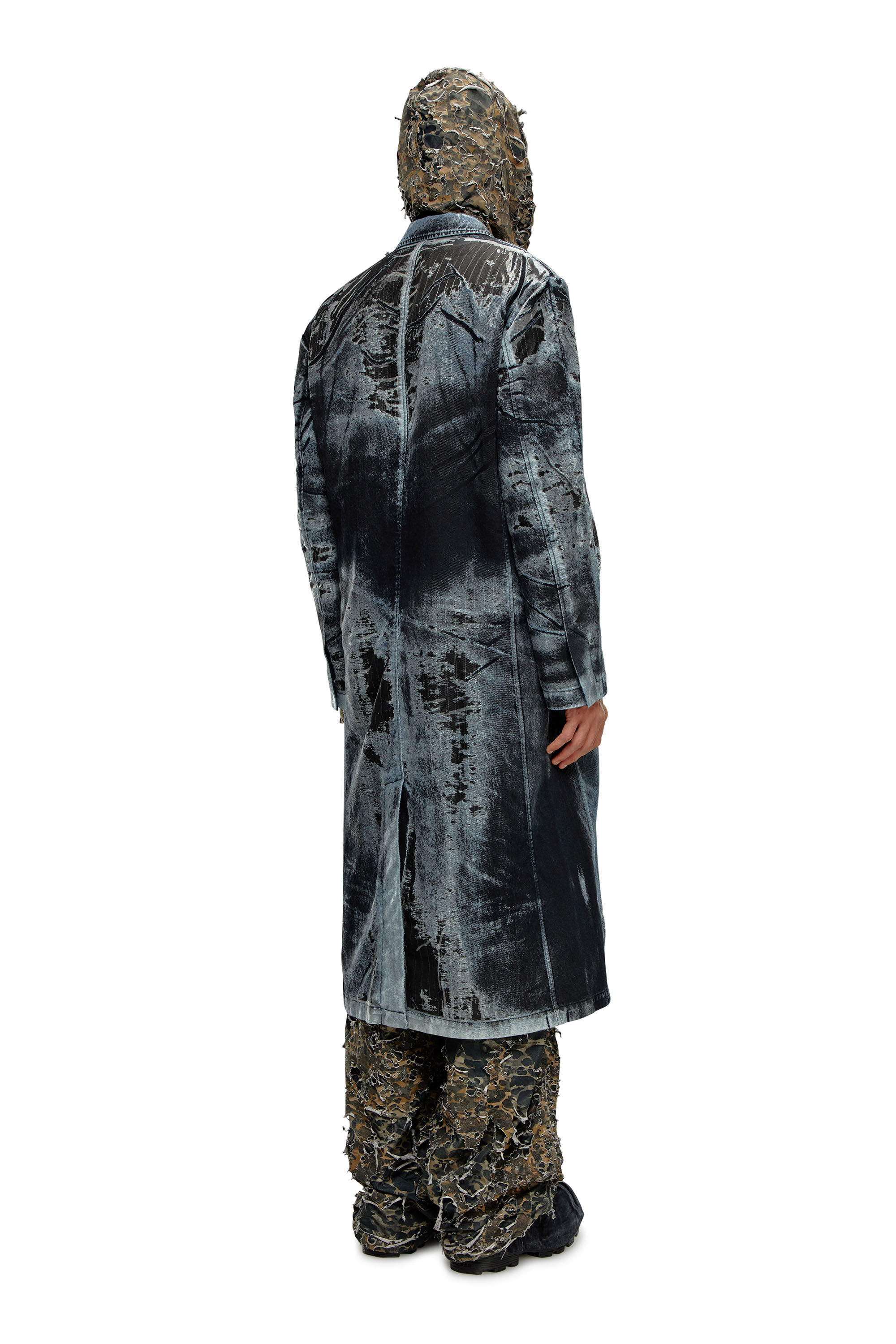 Men's trench Coat in pinstriped devoré Denim | Blue | Diesel Men's trench Coat in pinstriped devoré Denim | Blue | Diesel