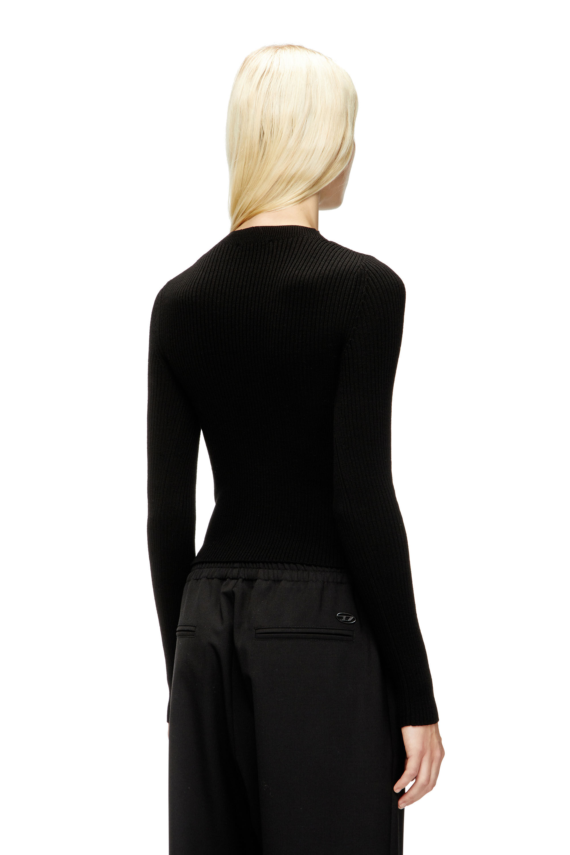 Diesel - M-OLINA, Woman's Ribbed wool jumper with cut-out in Black - 5