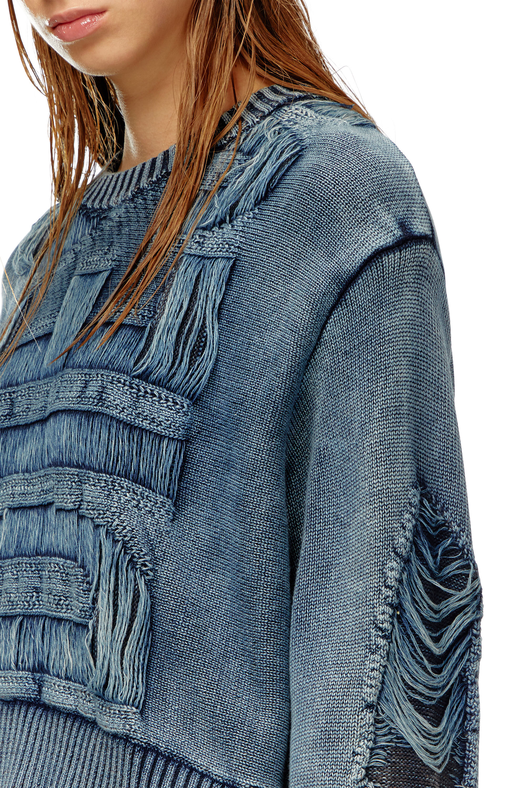 Women's Destroyed jumper with floating yarn logo | Blue | Diesel