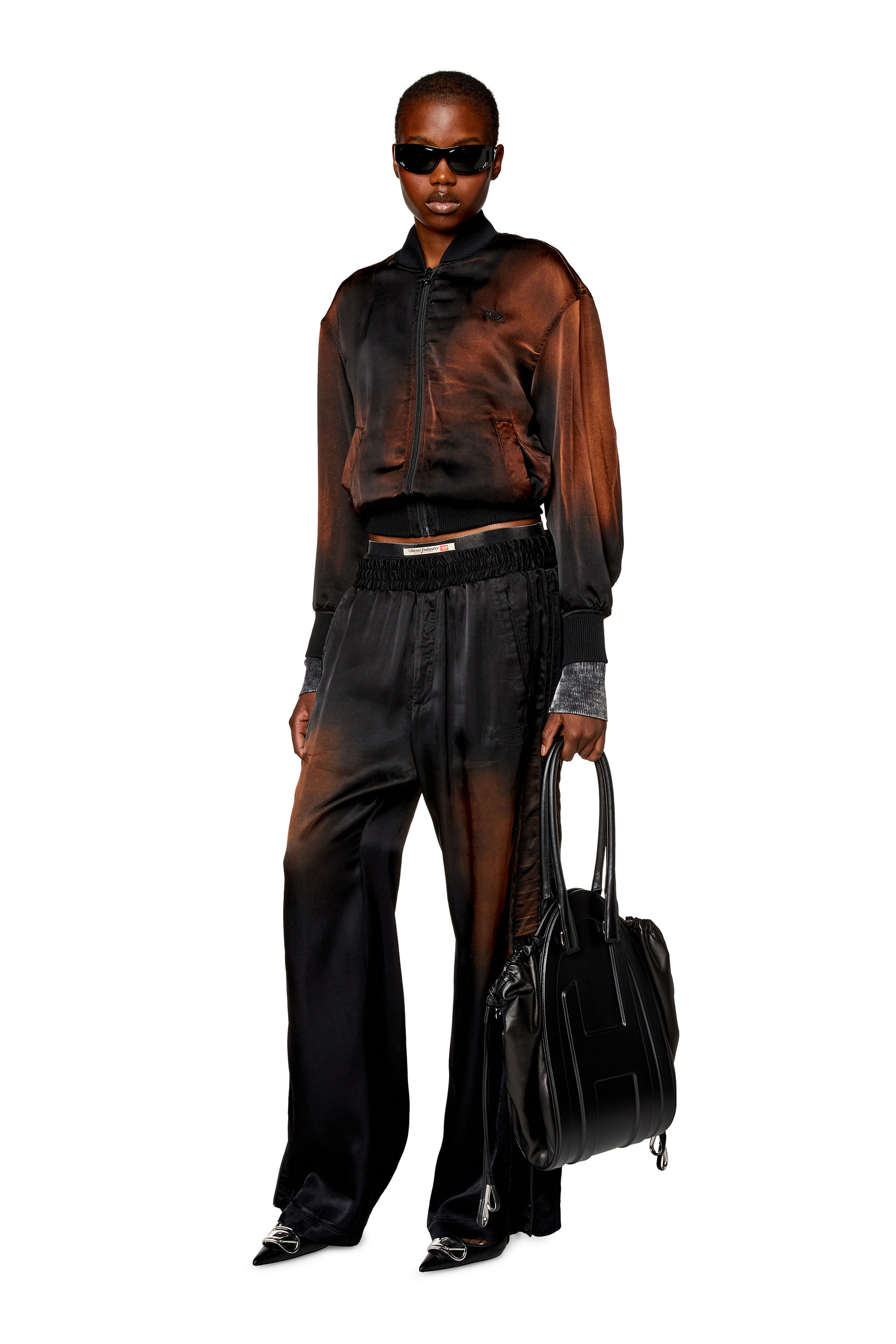 Women's Bomber jacket in solarised satin | Black | Diesel