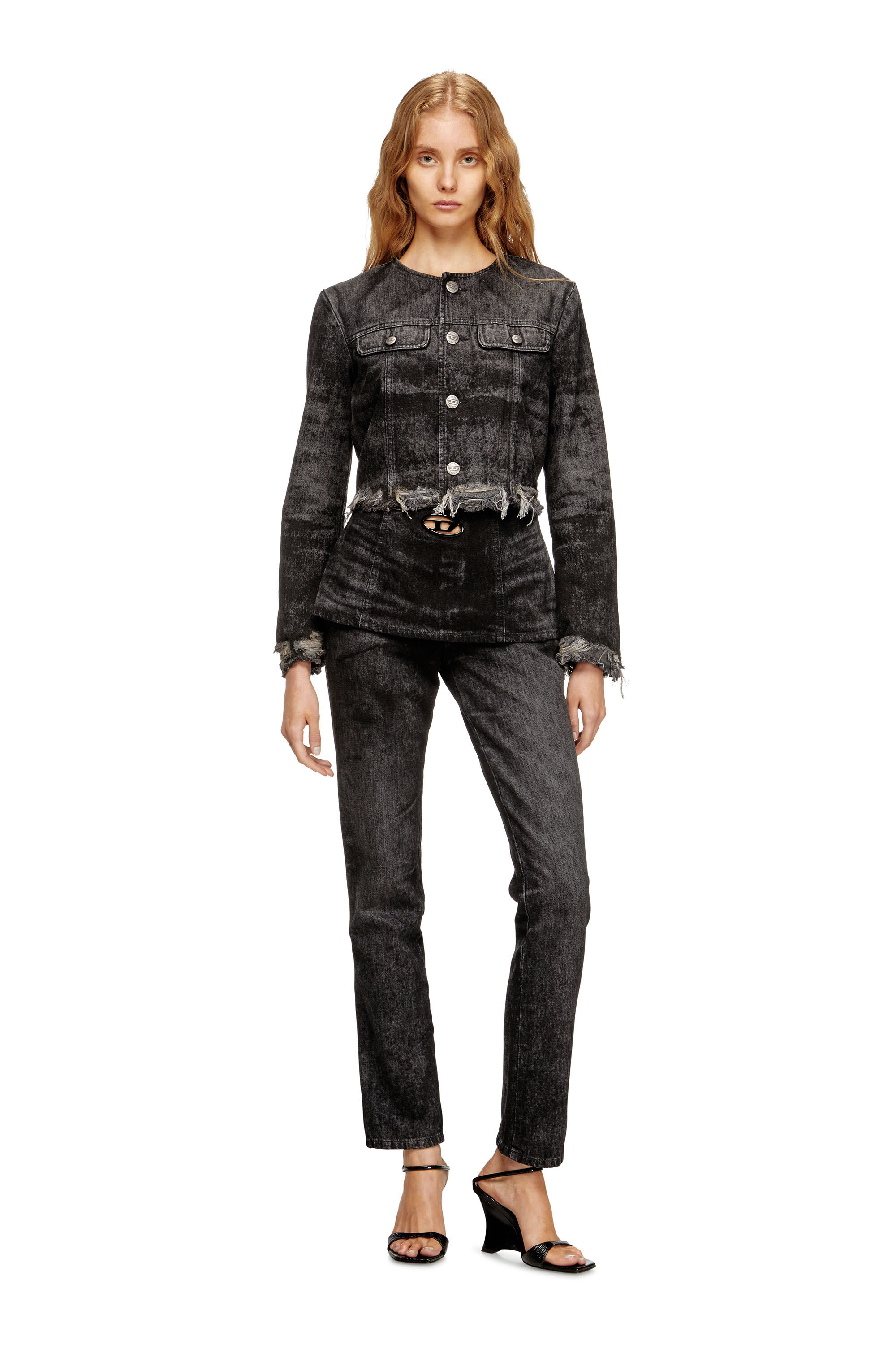 Diesel - DE-GRAFFY-FSH, Chaqueta de denim de algodón y cáñamo grabado con láser Mujer in Negro - 1