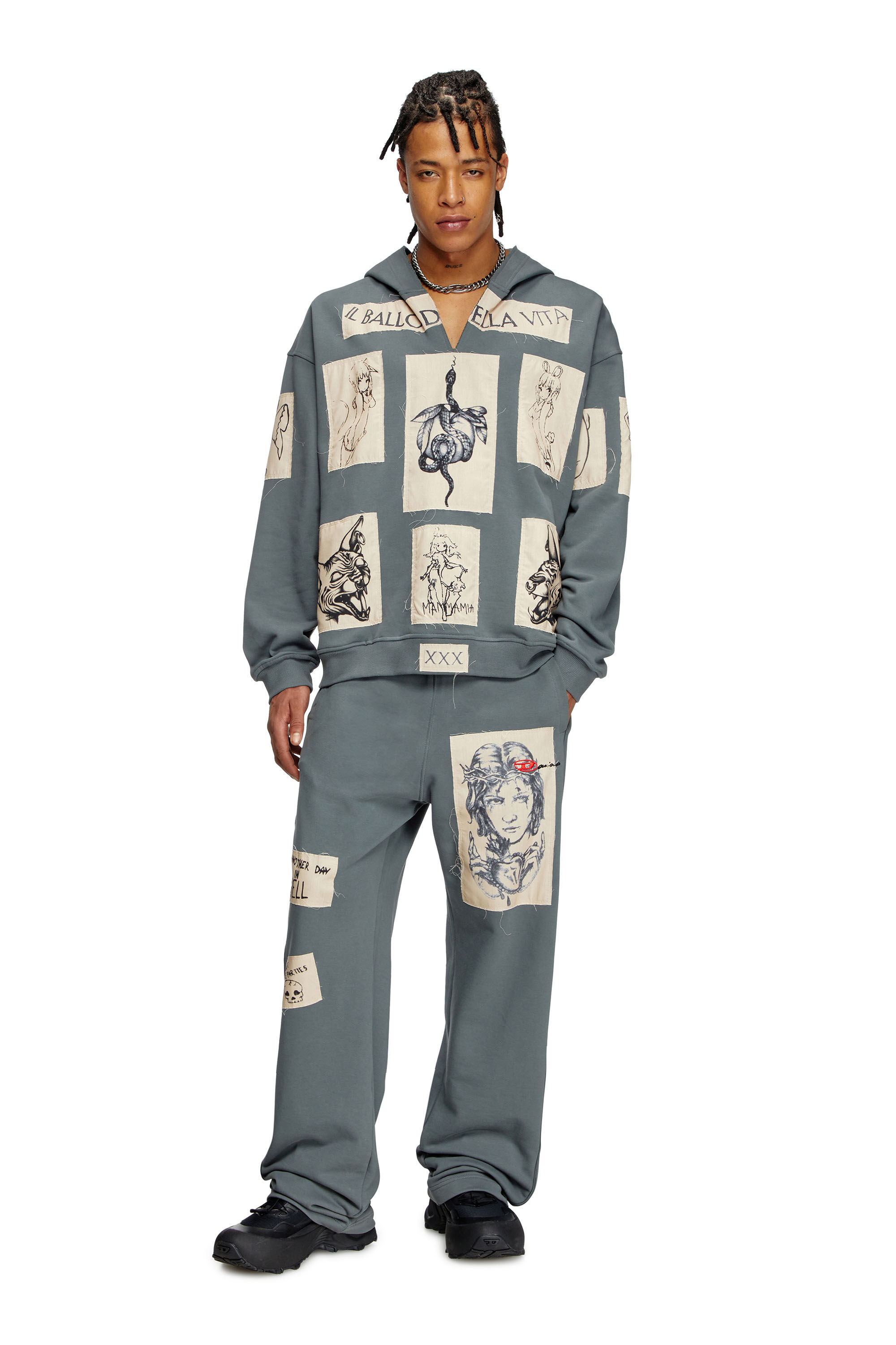 Diesel - S-BOXT-HOOD-DD, Sudadera con capucha y parches de tatuaje Unisex in Gris - 1
