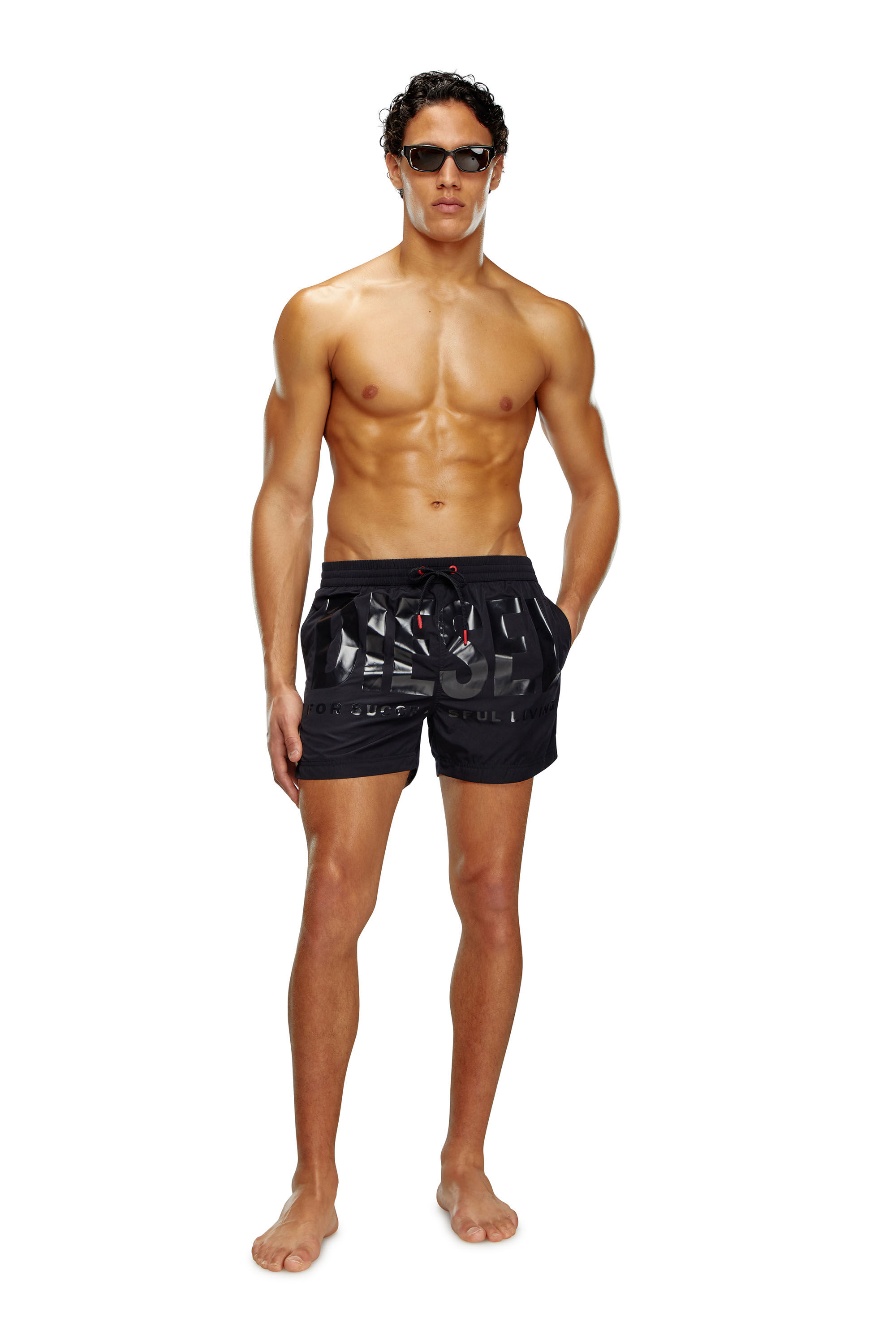 安い購入 Men's Mid-length Diesel | Black | logo tonal with shorts swim バッグ
