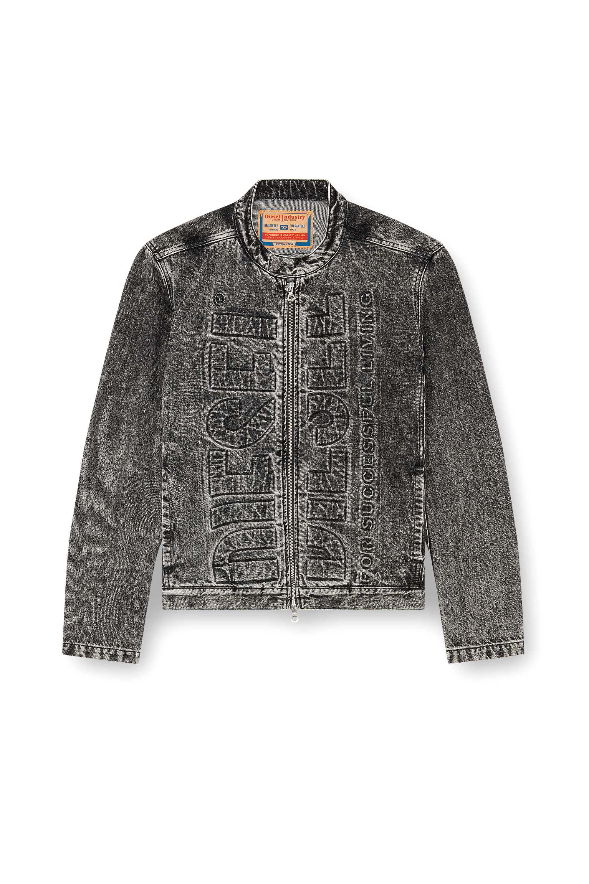 Men's Denim moto jacket with embossed logo | Black | Diesel Men's Denim moto jacket with embossed logo | Black | Diesel