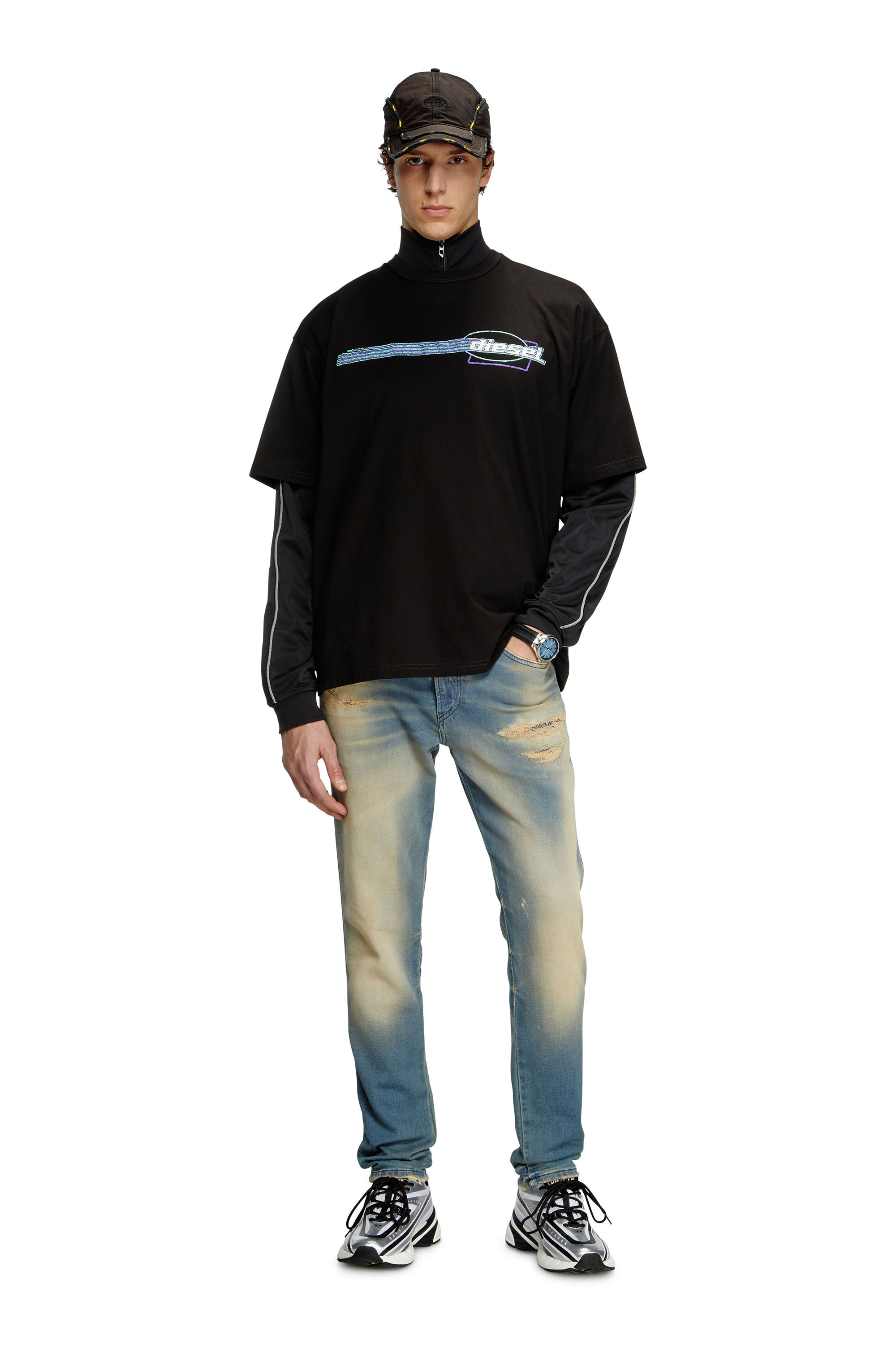 Men's T-shirt with flocked logo graphics | Black | Diesel
