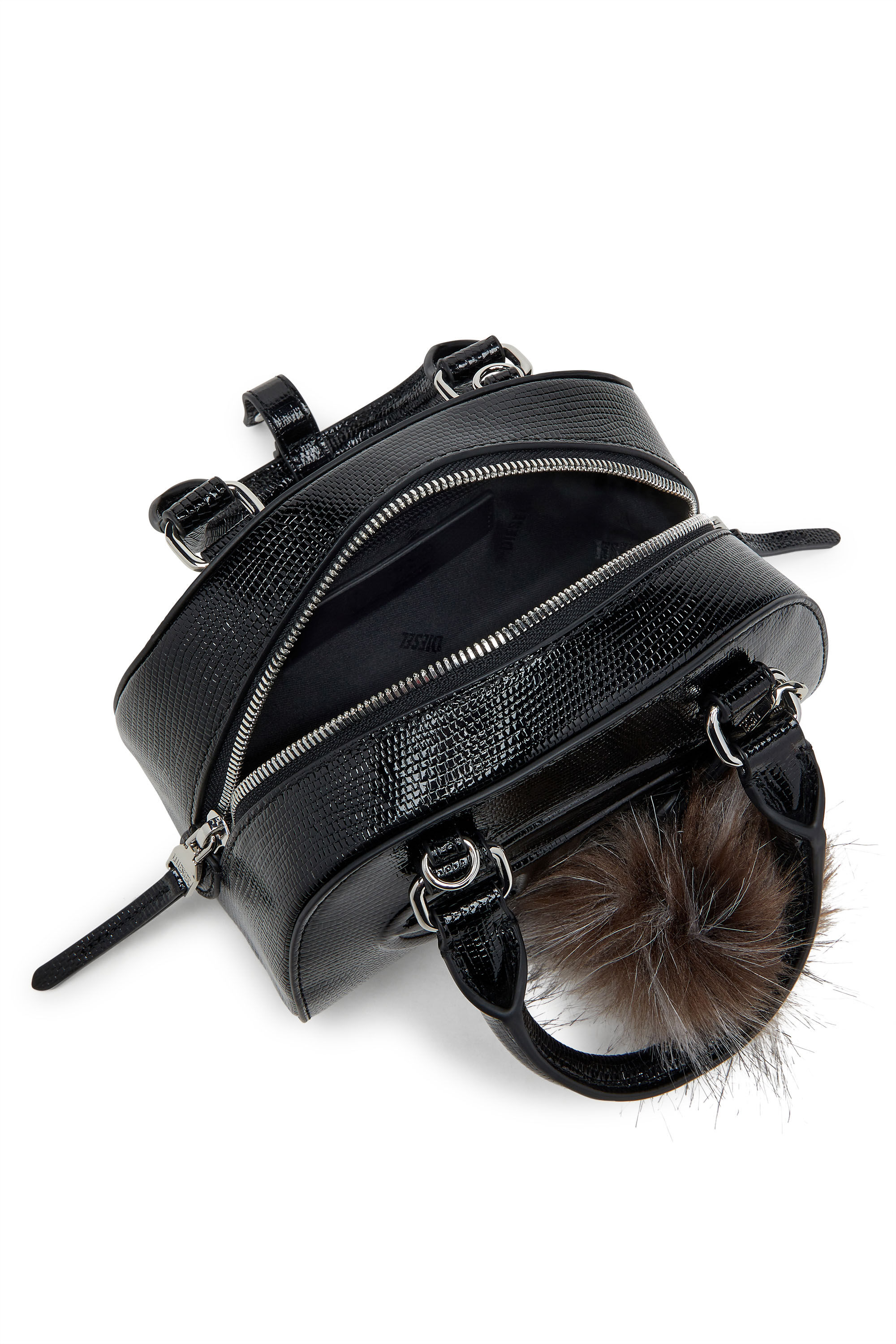 Diesel - 1DR DOME CROSSBODY, Woman's 1DR Dome-Mini bowling bag in embossed leather in Black - 2