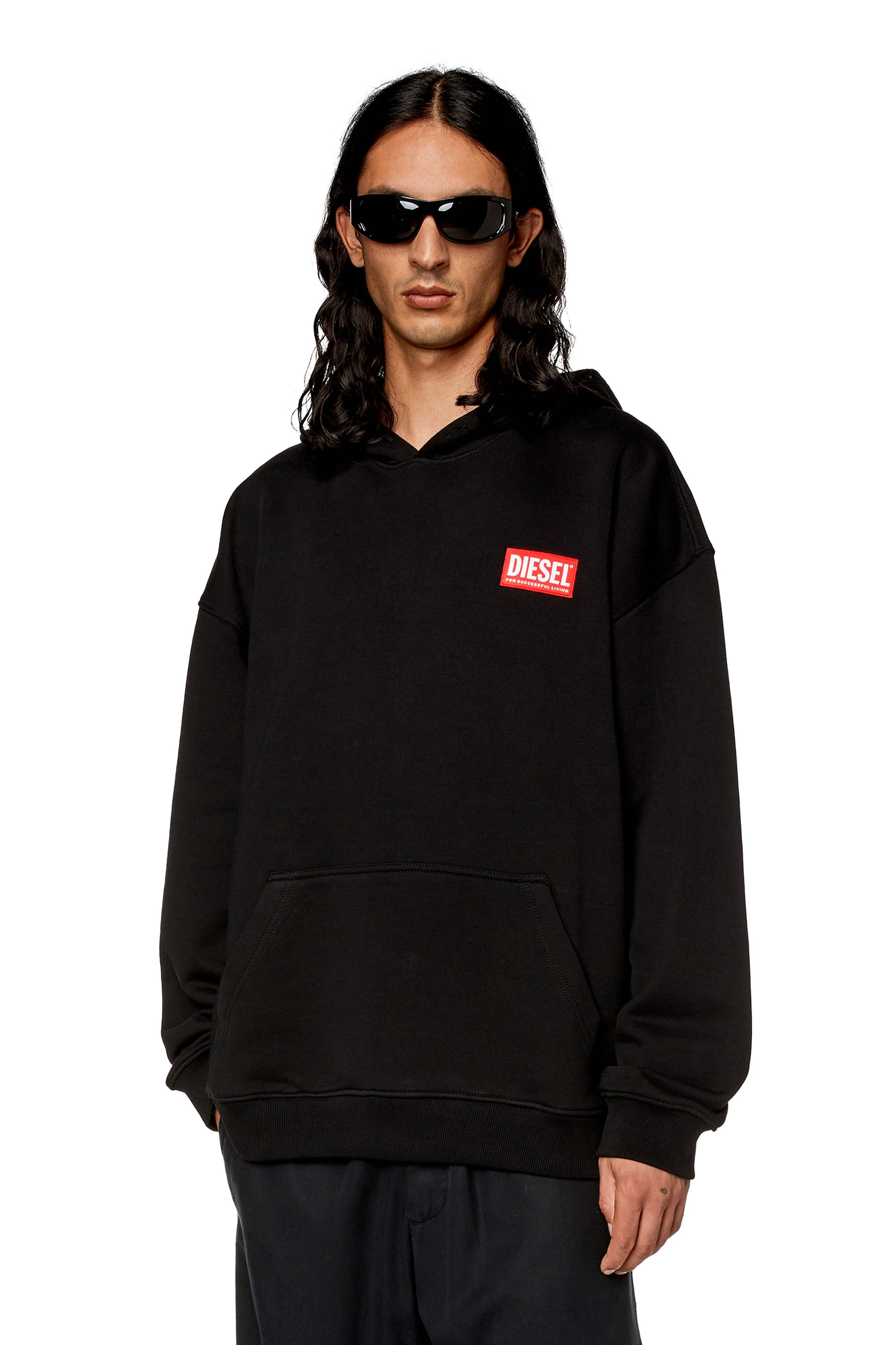 Men s Oversized hoodie with logo patch Black Diesel