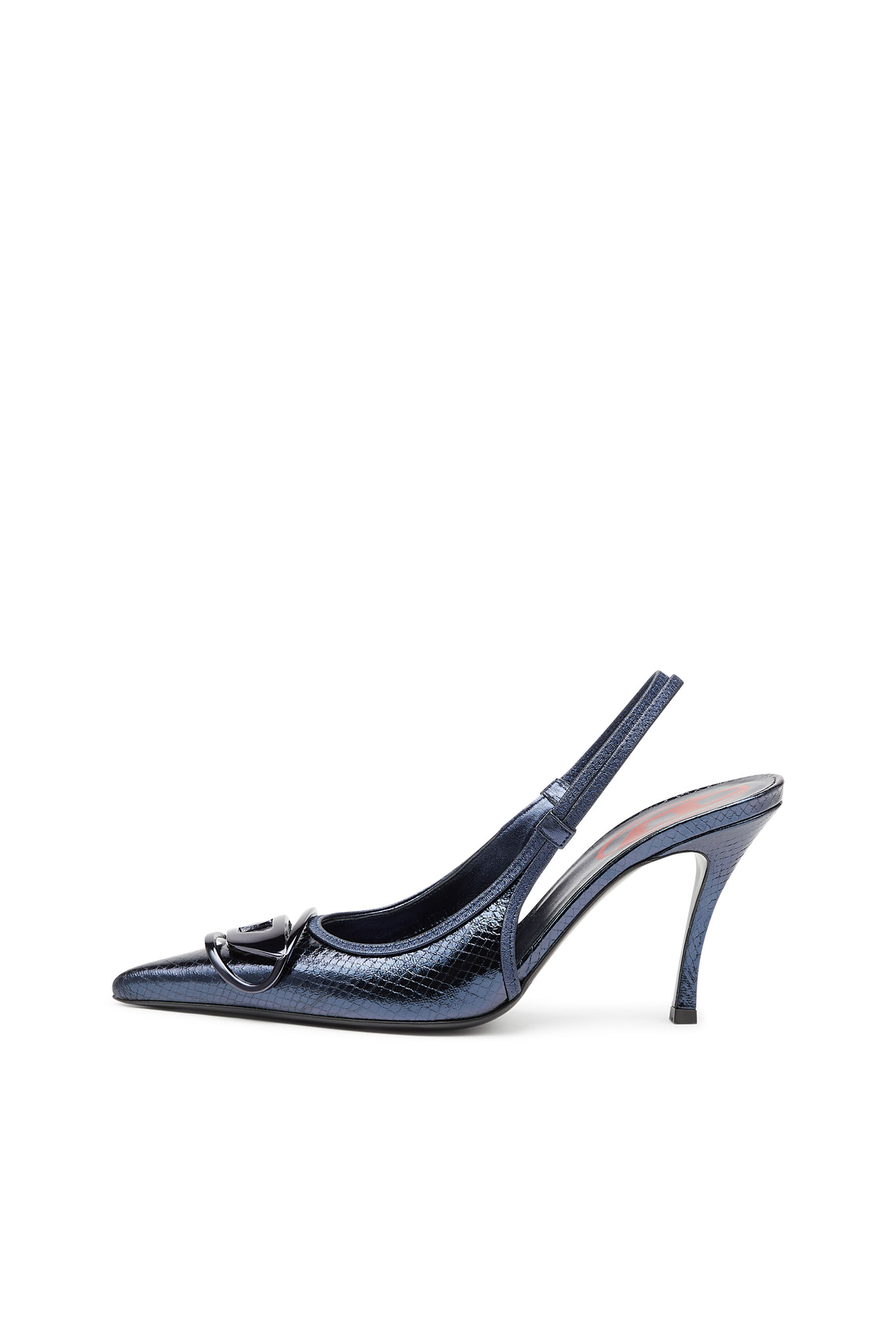 Women's D-Venus-Patent snake-effect slingback pumps | Blue