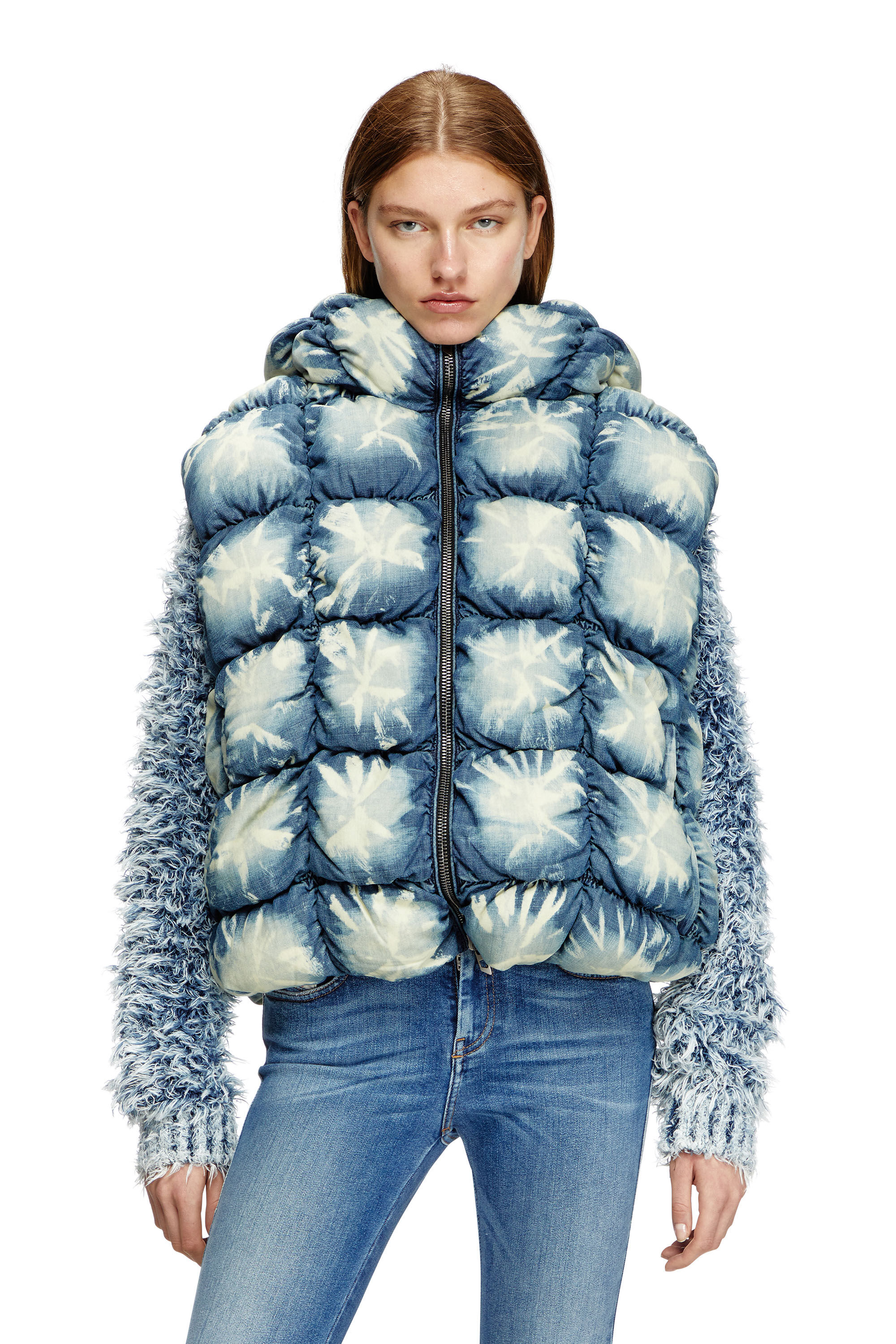 Women's Tie-dyed denim puffer vest | Blue | Diesel