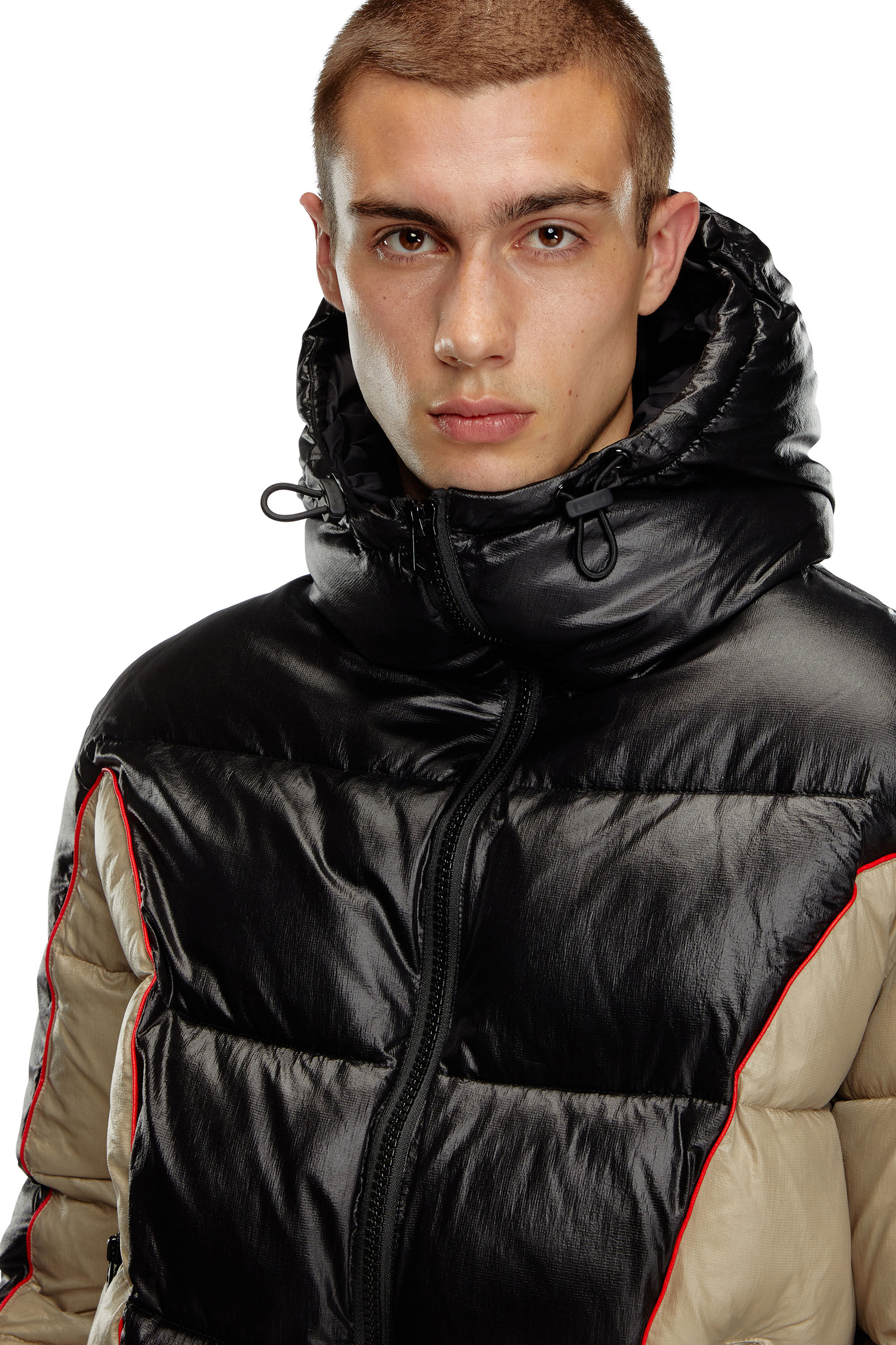 Men's Hooded puffer jacket in shiny ripstop | Multicolor