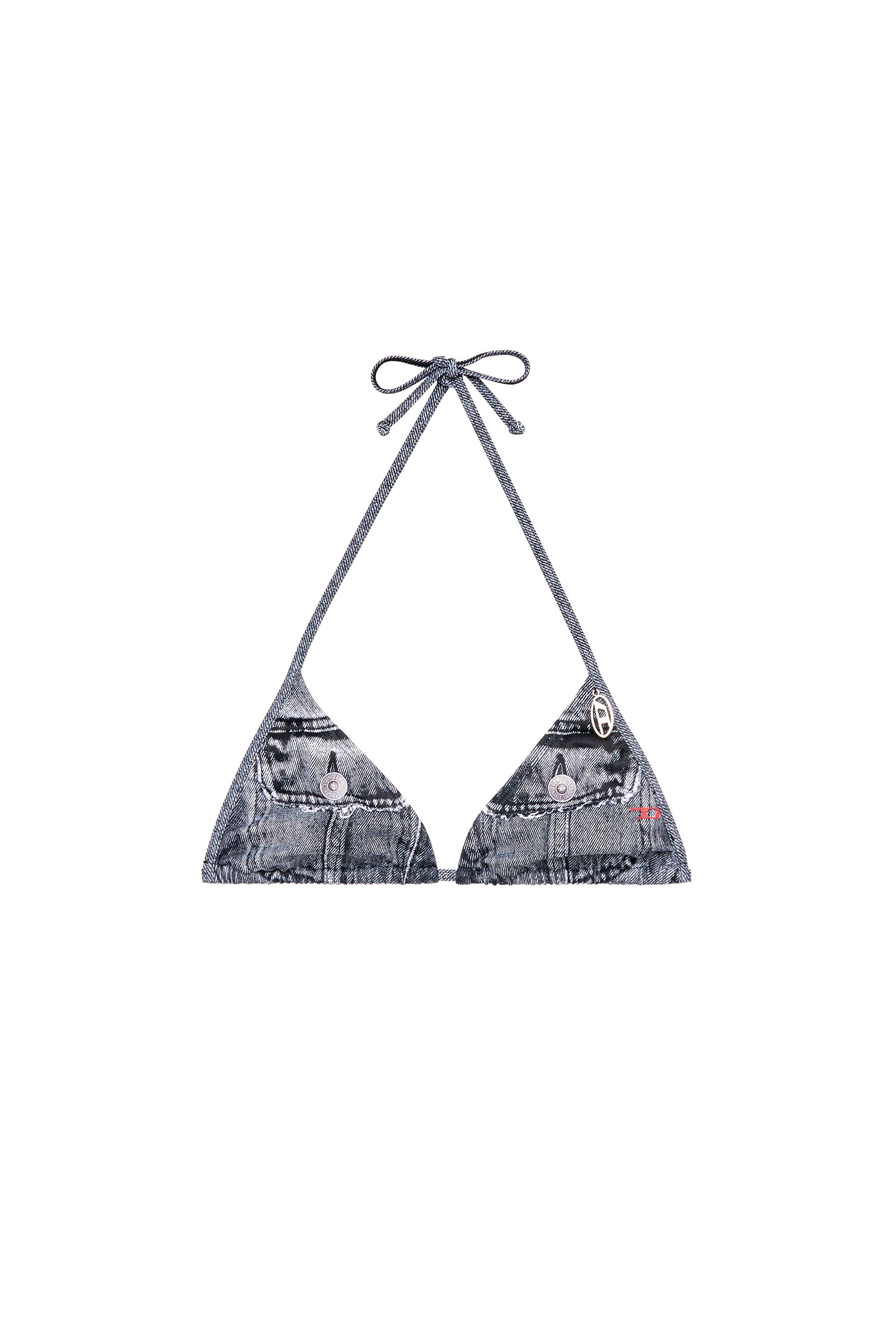 Diesel - TATIANA-DNM, Sujetador de bikini triangular con trampantojo de denim Mujer in Azul marino - 4