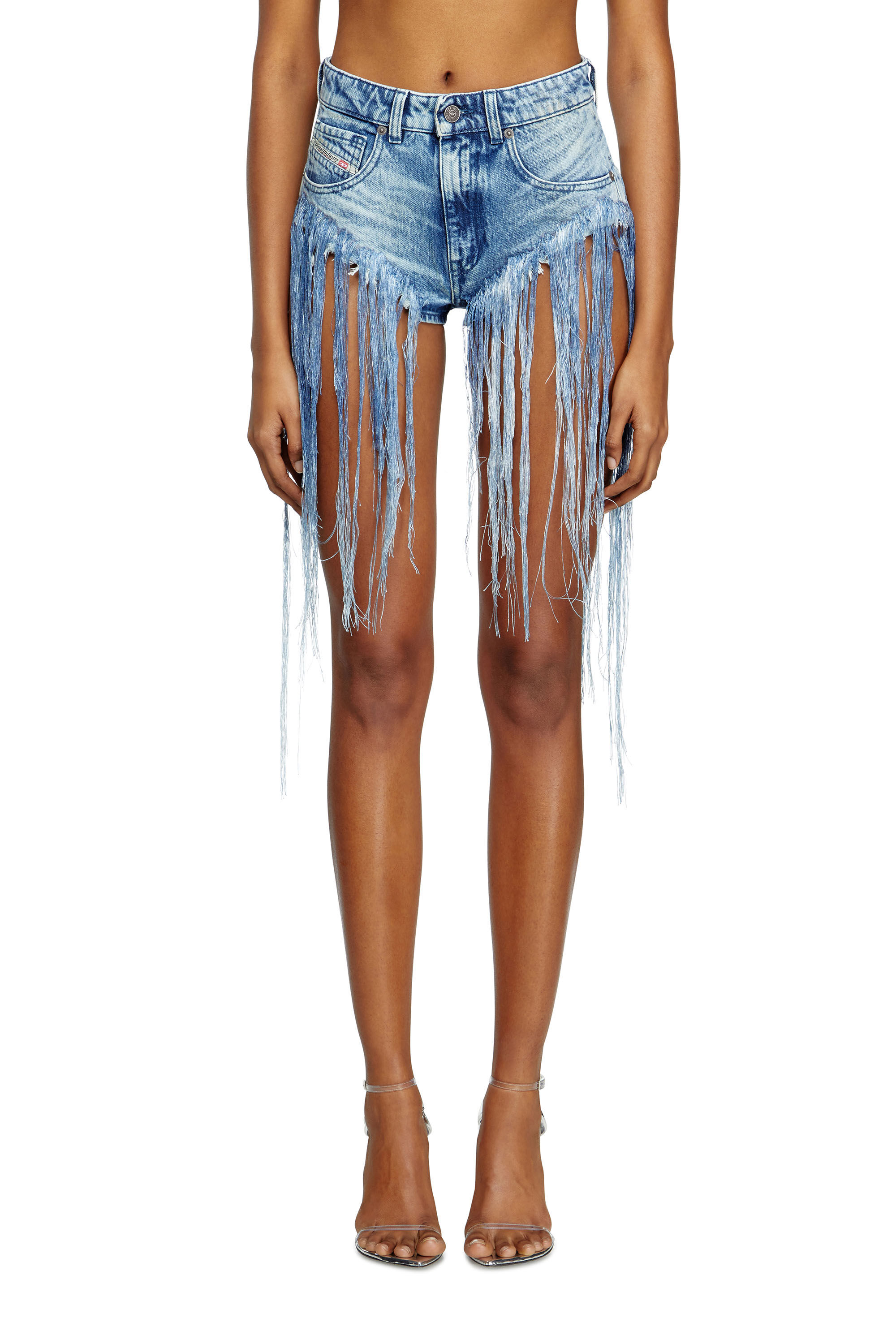 ショートパンツ DIESEL de-jizz-fsg DE-JIZZ-FSG Shorts in distressed fringed denim｜ブルー