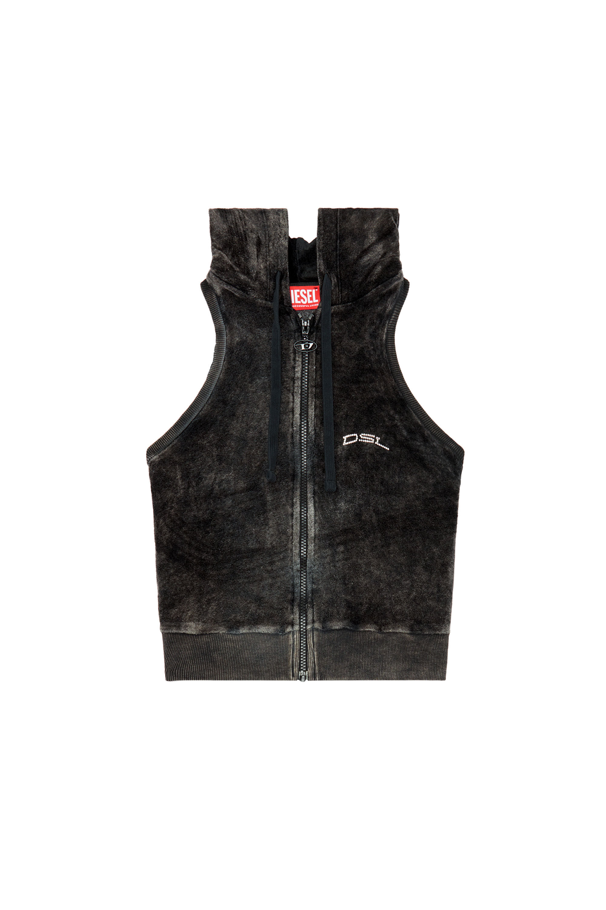 【DIESEL】希少★D-BNHILL55 Upcycled Hoodie/Black Women's Chenille hoodie with crystal logo | Black | Diesel