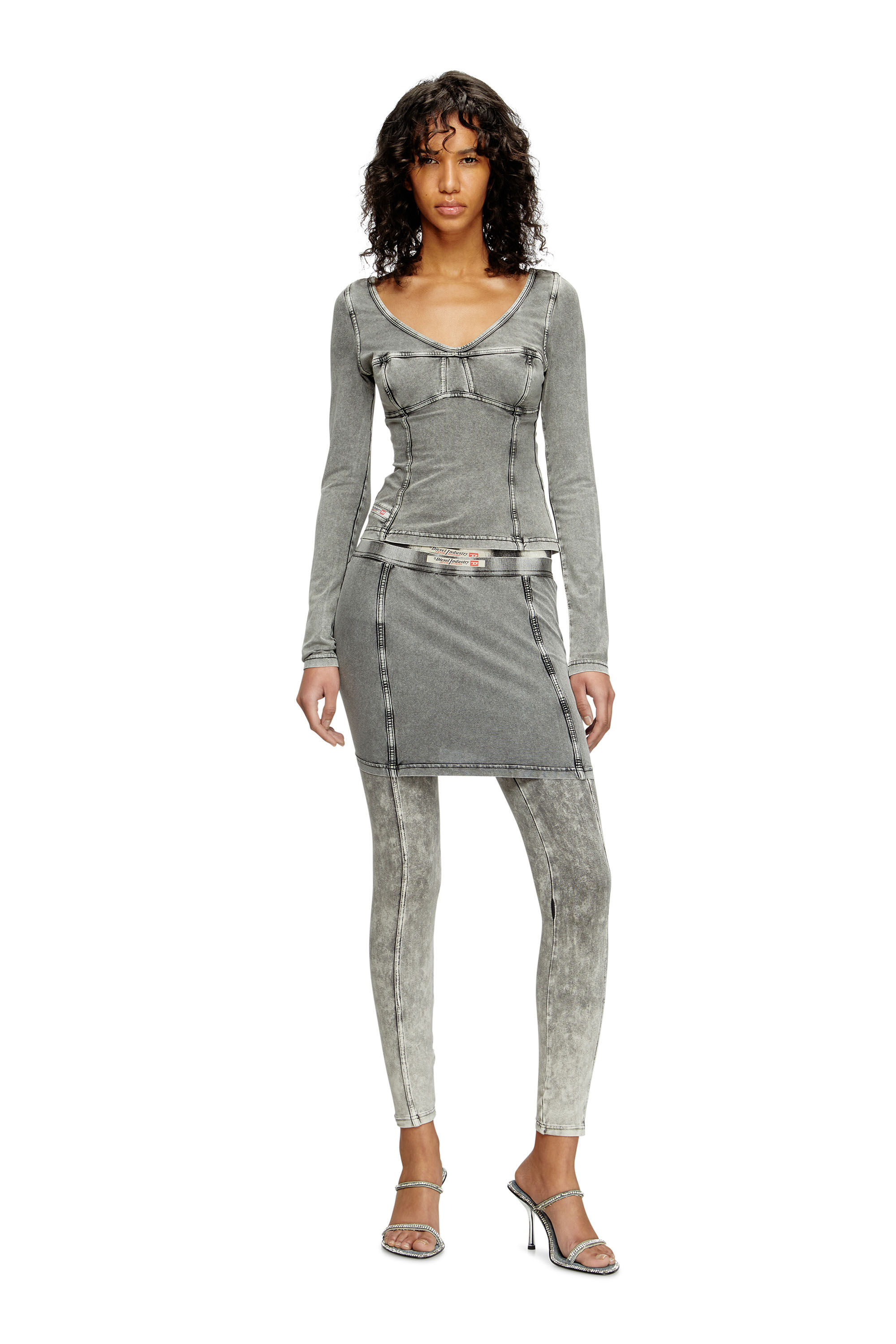 Women's Denim-effect mini skirt in stretch jersey | Grey Women's Denim-effect mini skirt in stretch jersey | Grey