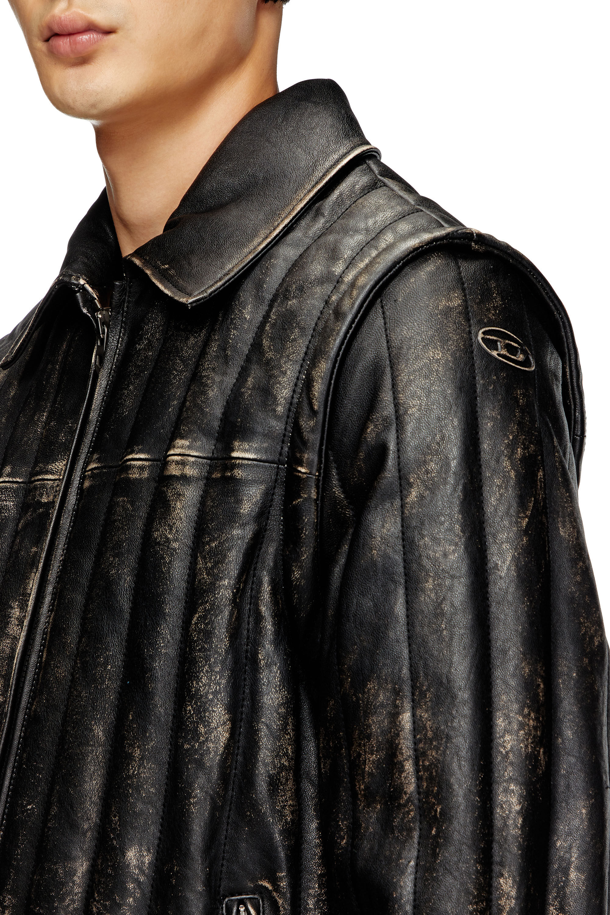 Diesel - L-ALBERT, Chaqueta/chaleco de cuero acolchado y desgastado Hombre in Negro - 4