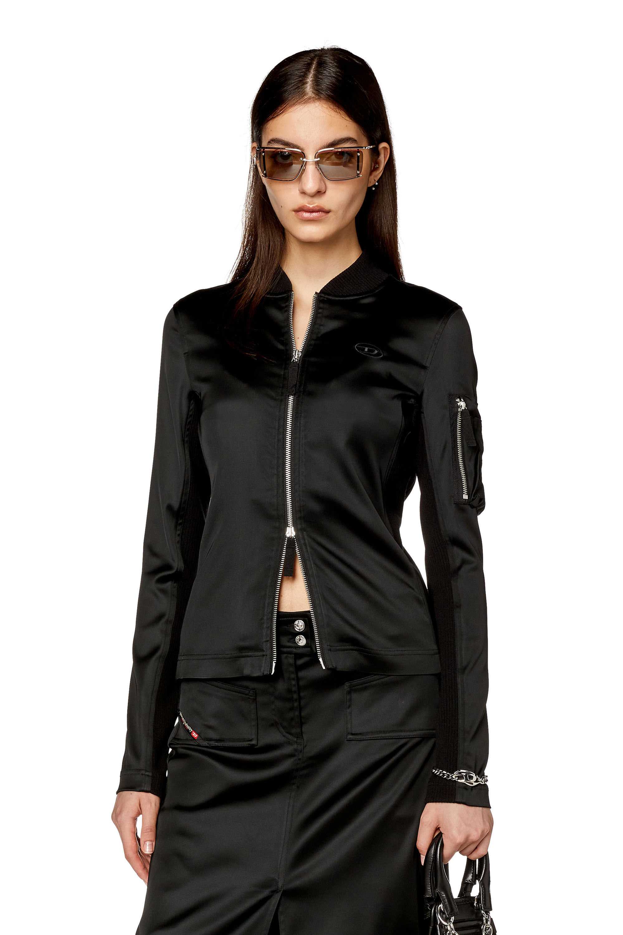 Diesel - T-OPUN, Chaqueta deportiva de satén elástico brillante Mujer in Negro - 3