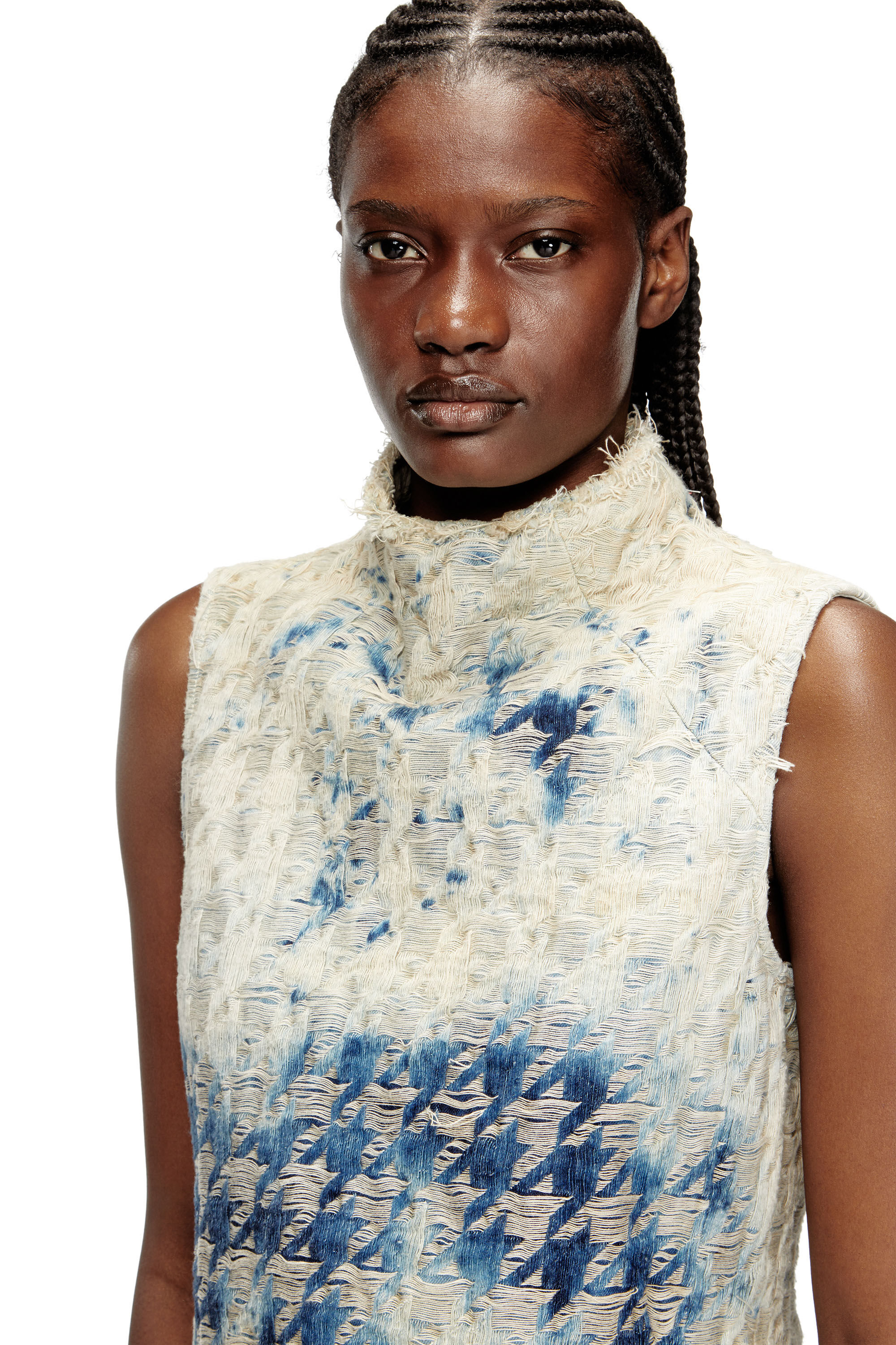 Diesel - DE-TAPI-FSH2, Woman's Sleeveless top in houndstooth-weave denim in Medium blue - 4