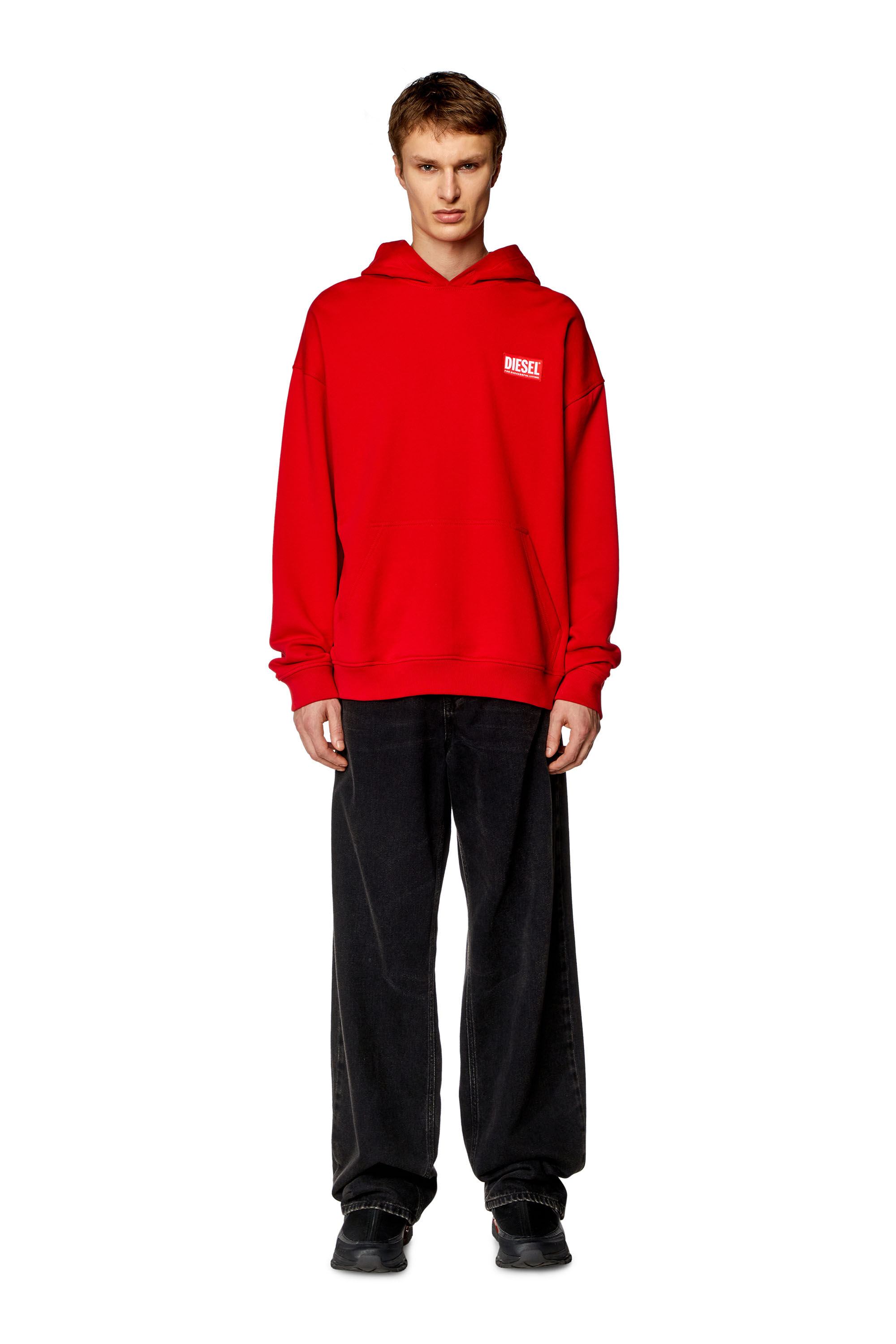 Men s Oversized hoodie with logo patch Red Diesel