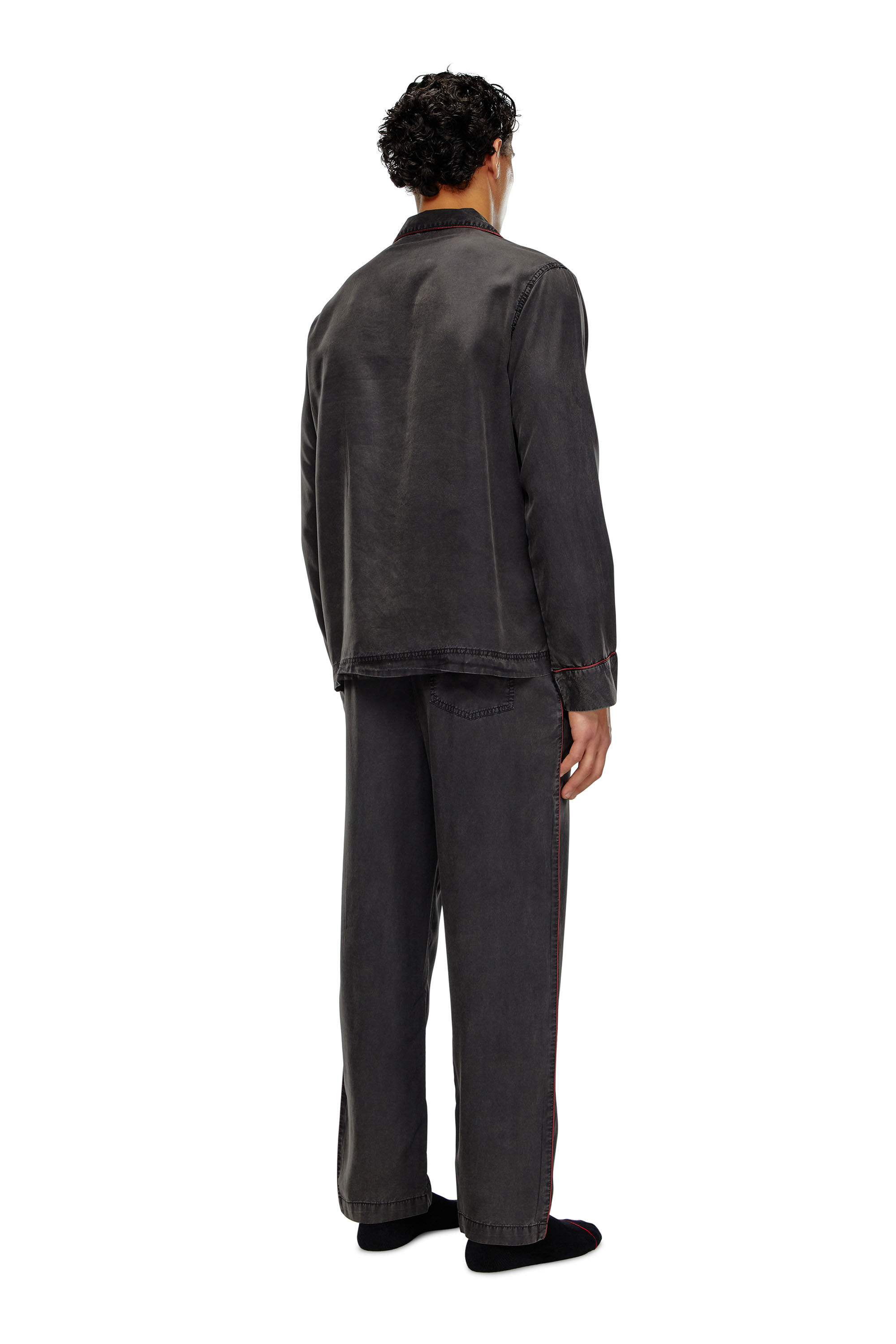 Diesel - UMSET-LOOMY, Pijama largo con ribetes en contraste Hombre in Negro - 1