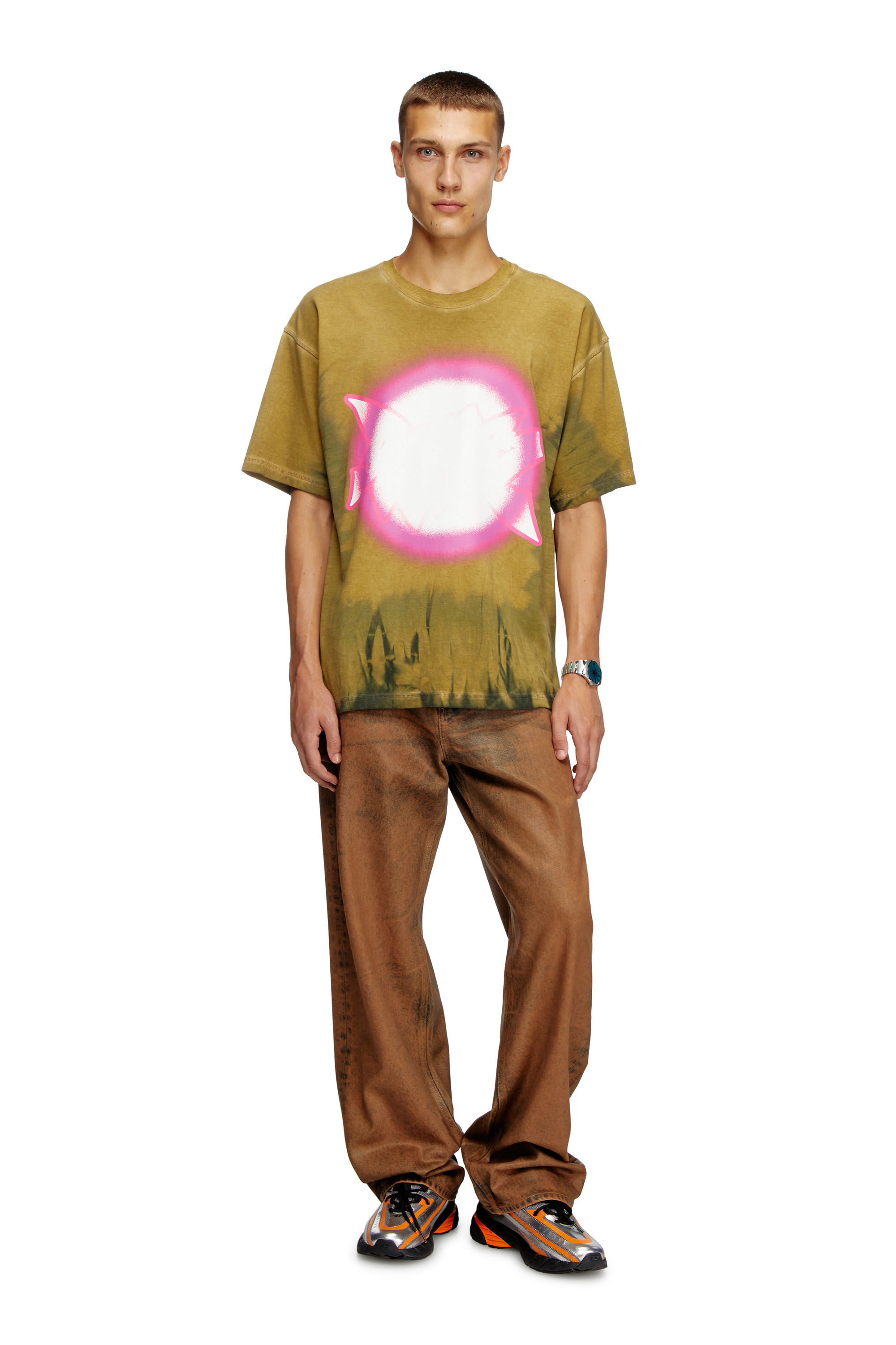 Diesel T Adjust Q4 半袖Tシャツ Men's Tie-dye T-shirt with spotlight print | Brown | Diesel
