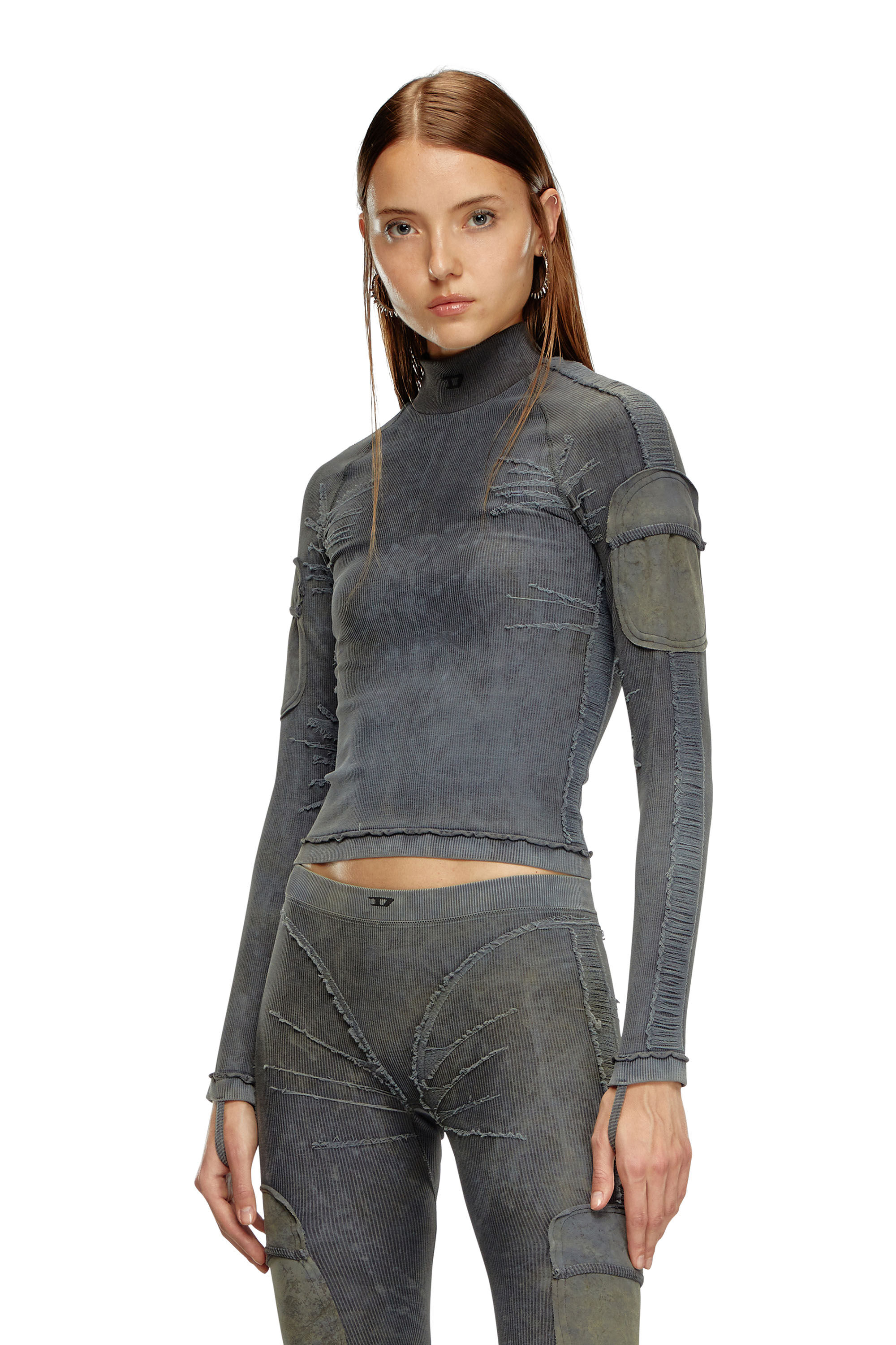 Diesel - AWTEE-ASHLEY-WT04, Camiseta de medio cuello alto con efectos desgastados Mujer in Multicolor - 3