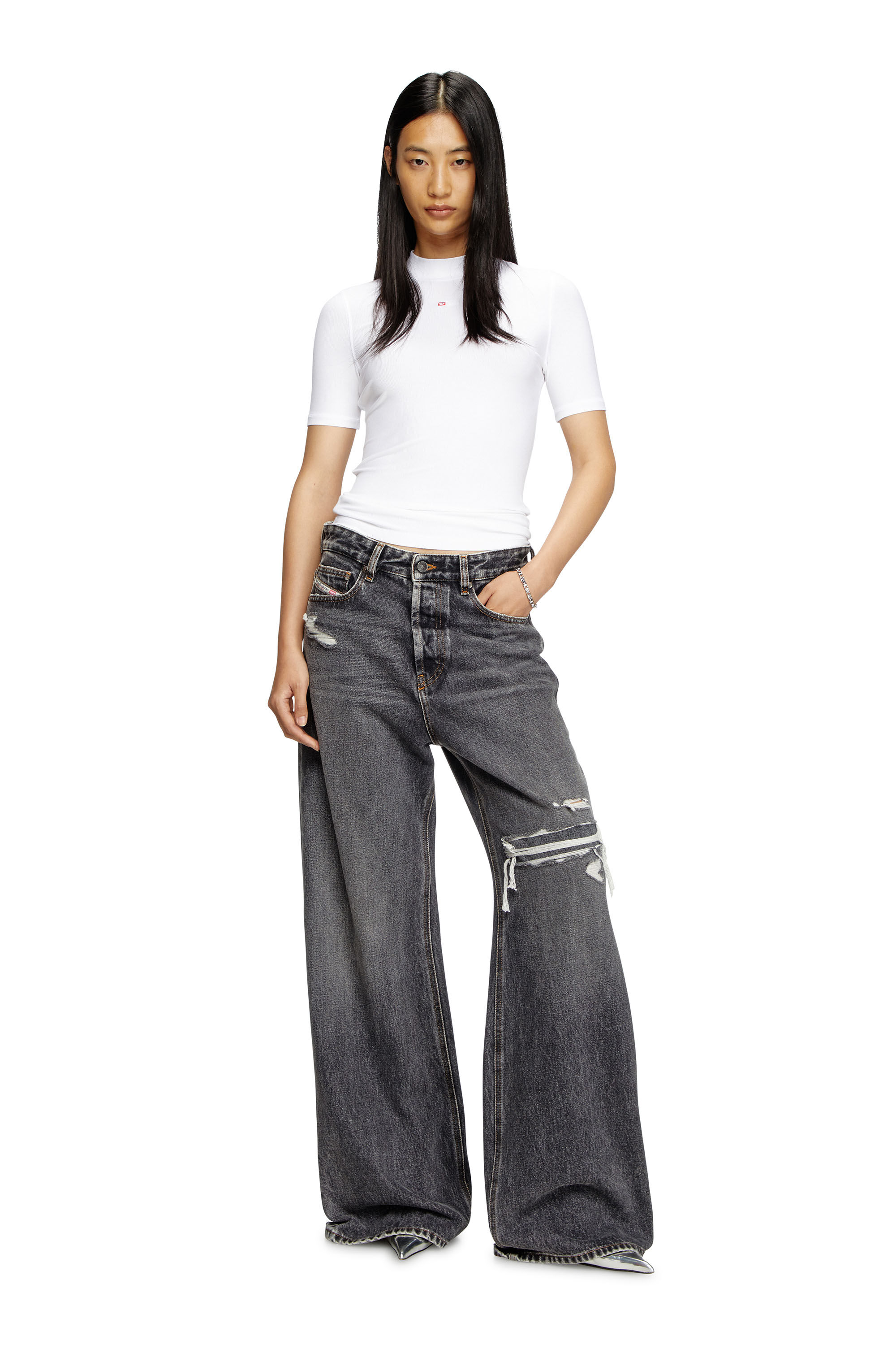 Diesel - T-MOKKY-MICRODIV, Camiseta en canalé y medio cuello alto Mujer in Blanco - 1