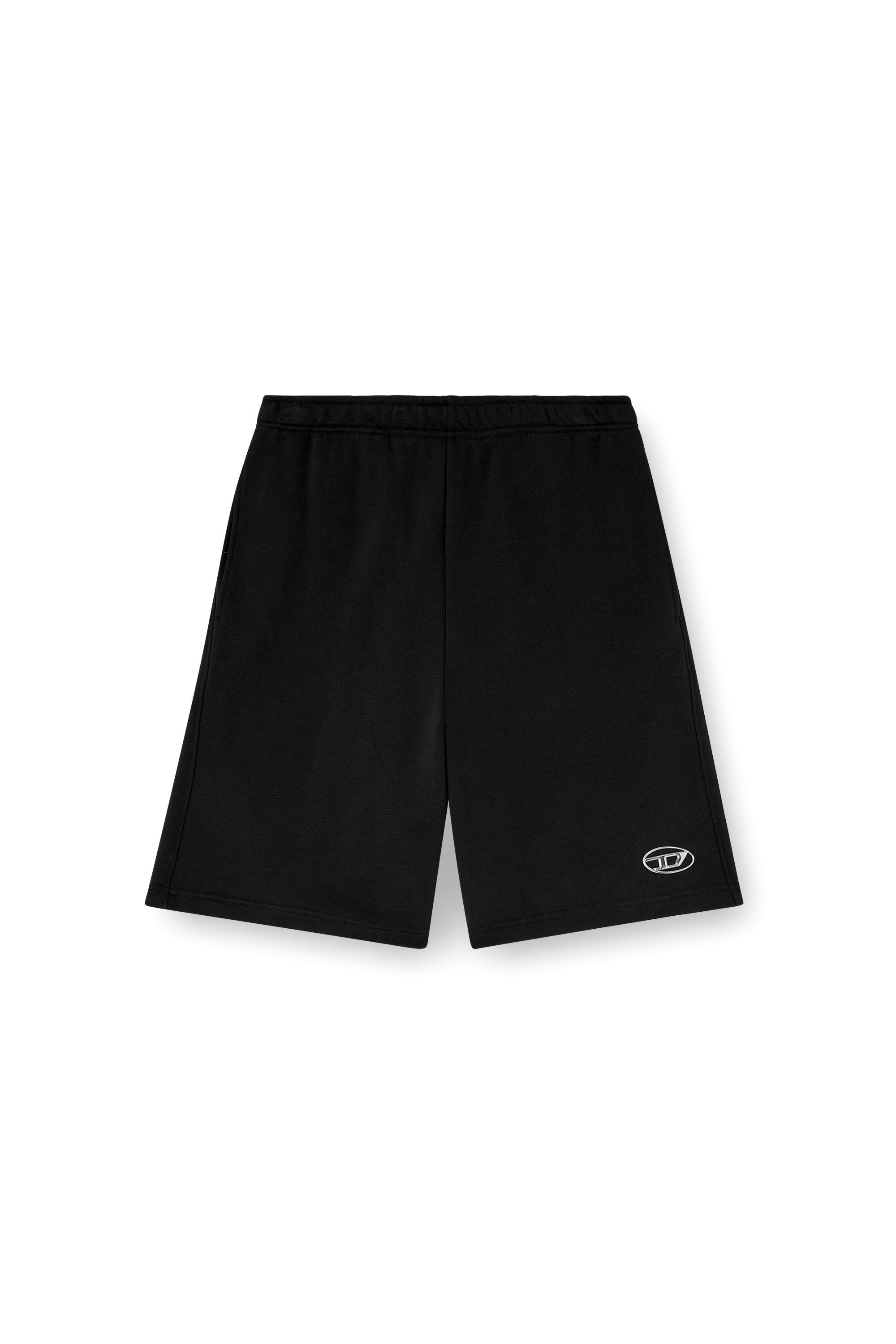 Men's Sweat shorts with silver Oval D | Black | Diesel