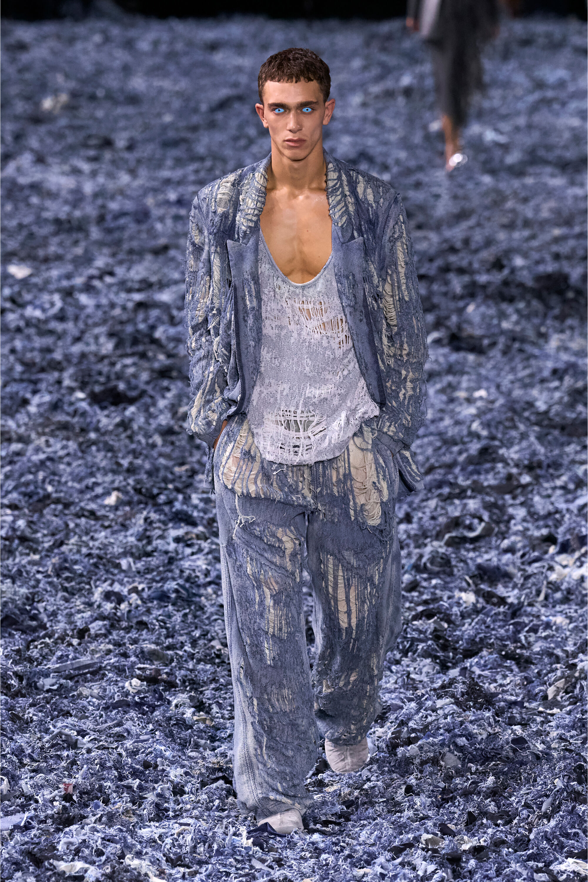 Women's Blazer in ultra-destroyed jacquard denim | Blue | Diesel