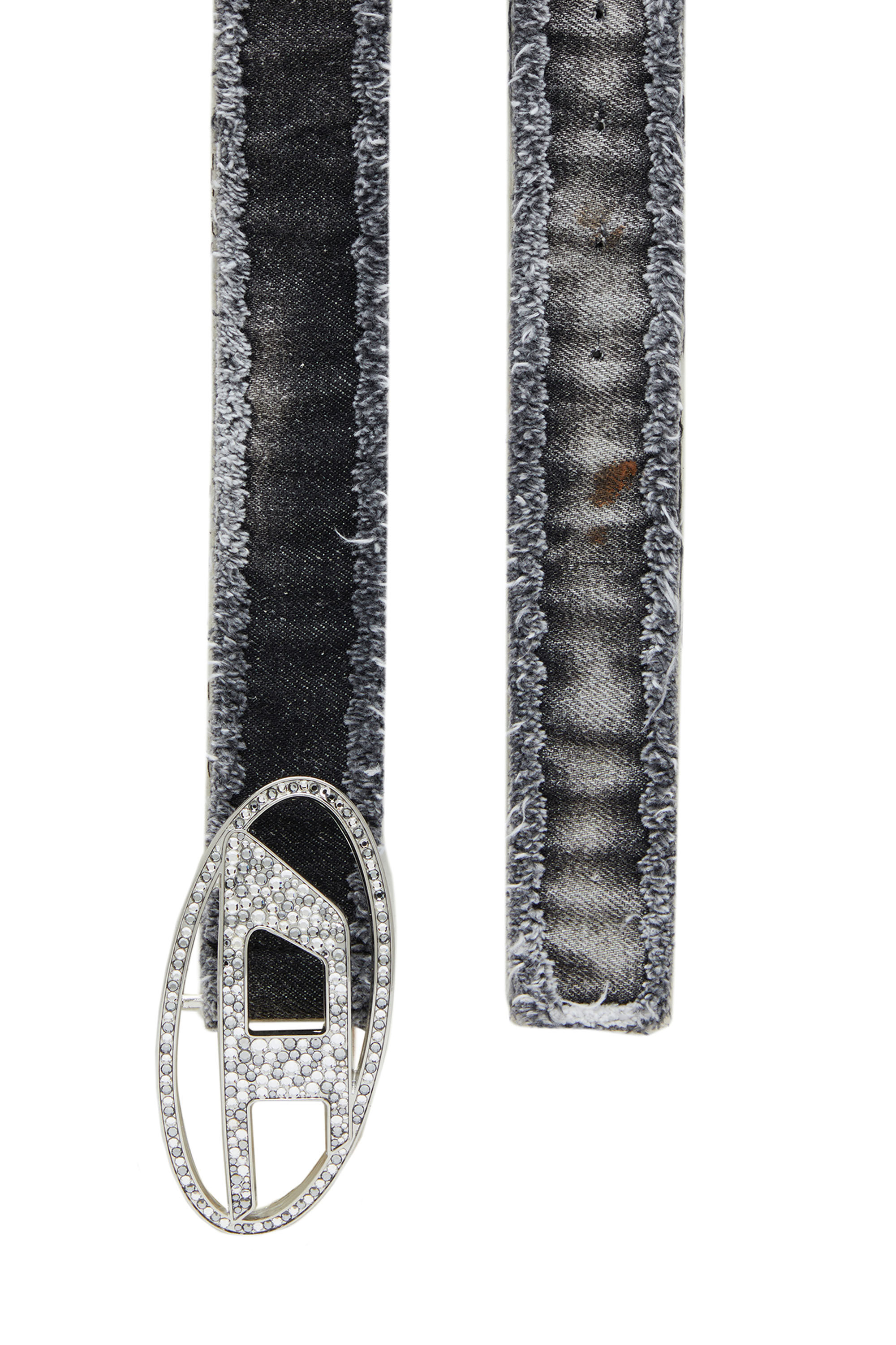 Women's Frayed denim belt with crystal D buckle | Black | Diesel