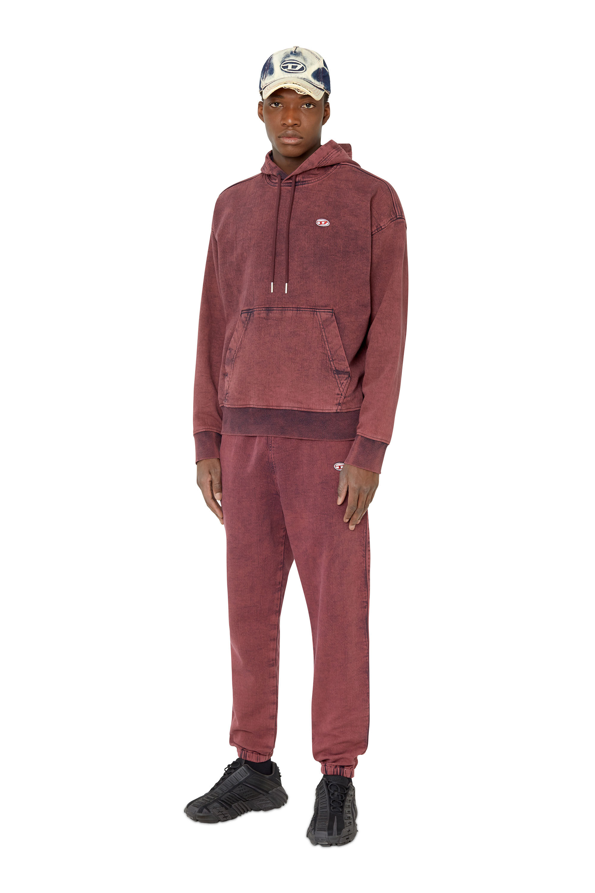 Diesel - D-UM-RIB TRACK DENIM HOODIE, Red - Image 1