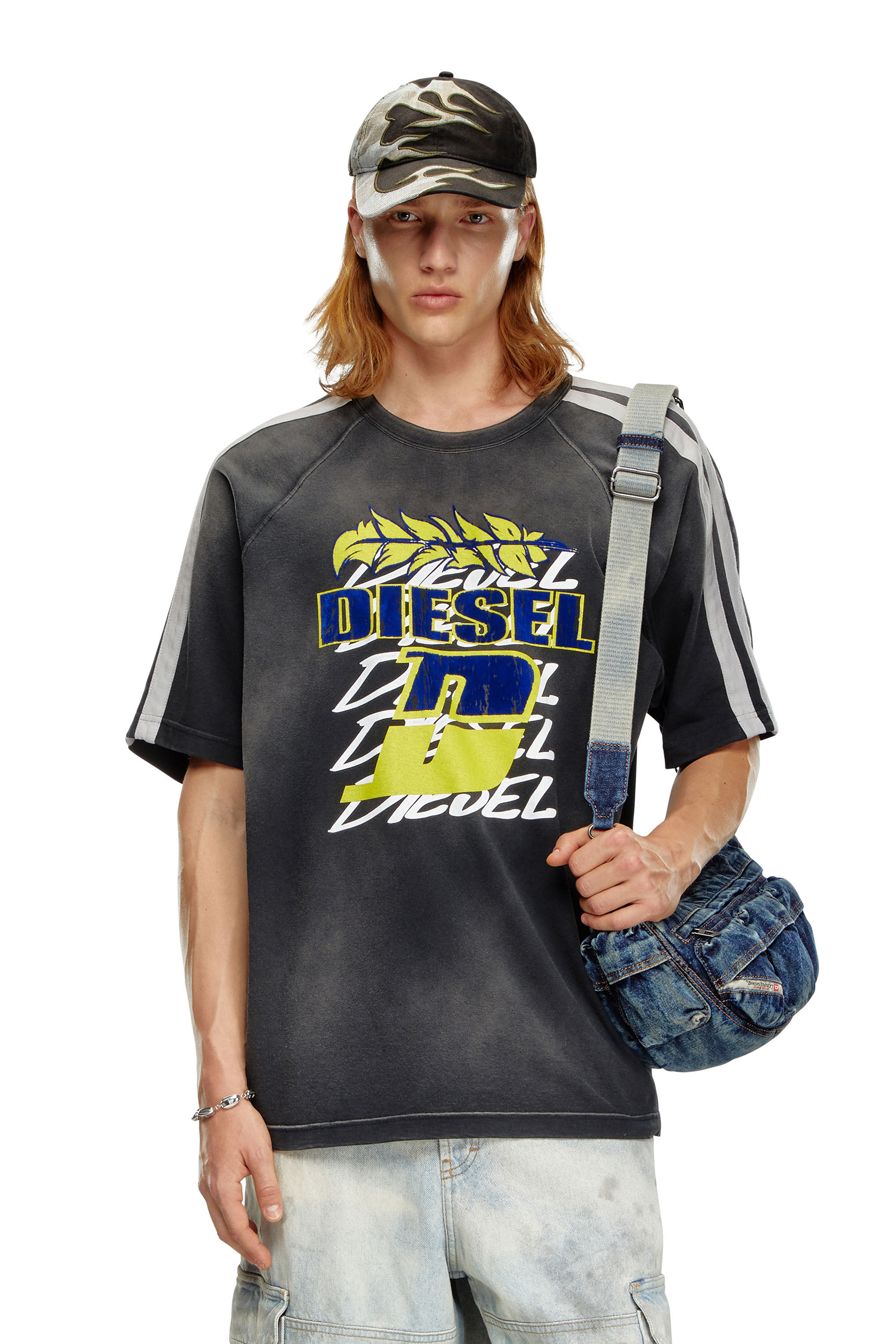 Men's Faded T-shirt with flocked logo print | Black | Diesel Men's Faded T-shirt with flocked logo print | Black | Diesel