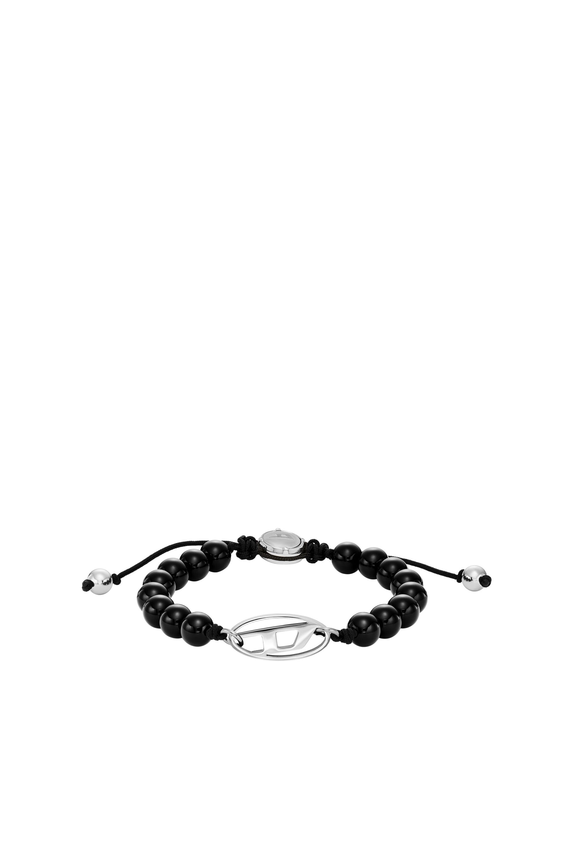 ◆DIESEL◆ logo bead bracelet Diesel Men's Stainless-Steel and Black Line Agate Bead