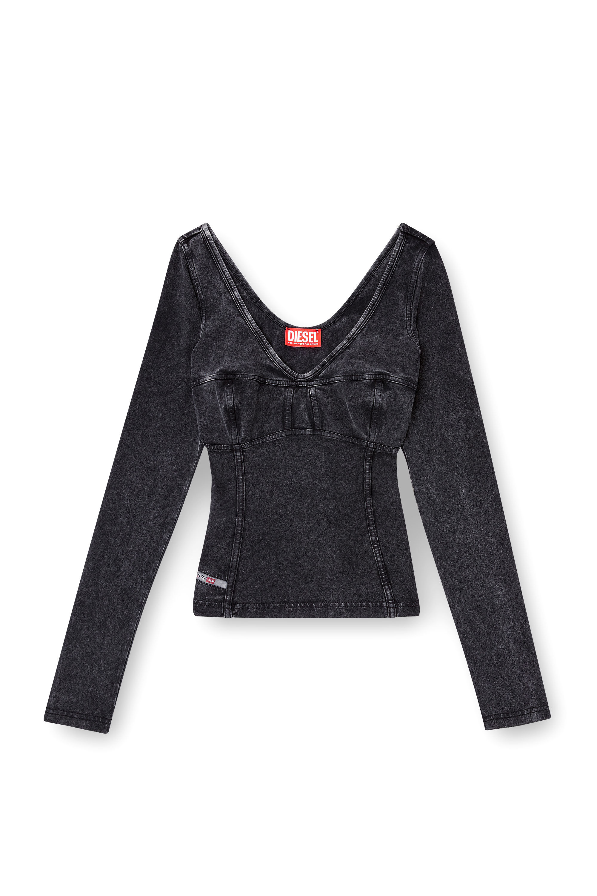 Women's Long-sleeve top with denim effect | Black | Diesel Women's Long-sleeve top with denim effect | Black | Diesel