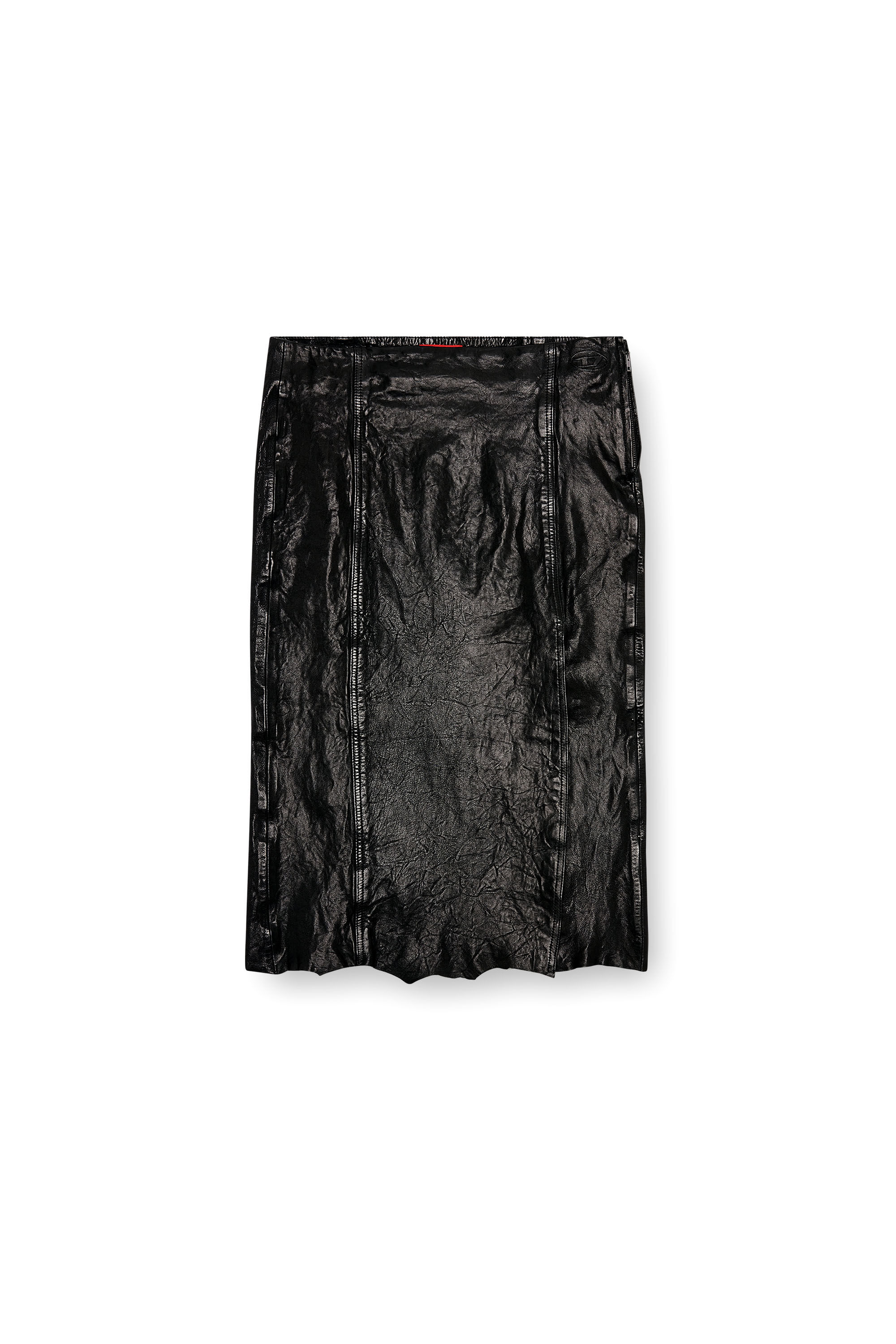 Diesel - L-RUPA, Woman's Midi skirt in shiny wrinkled leather in Black - 2