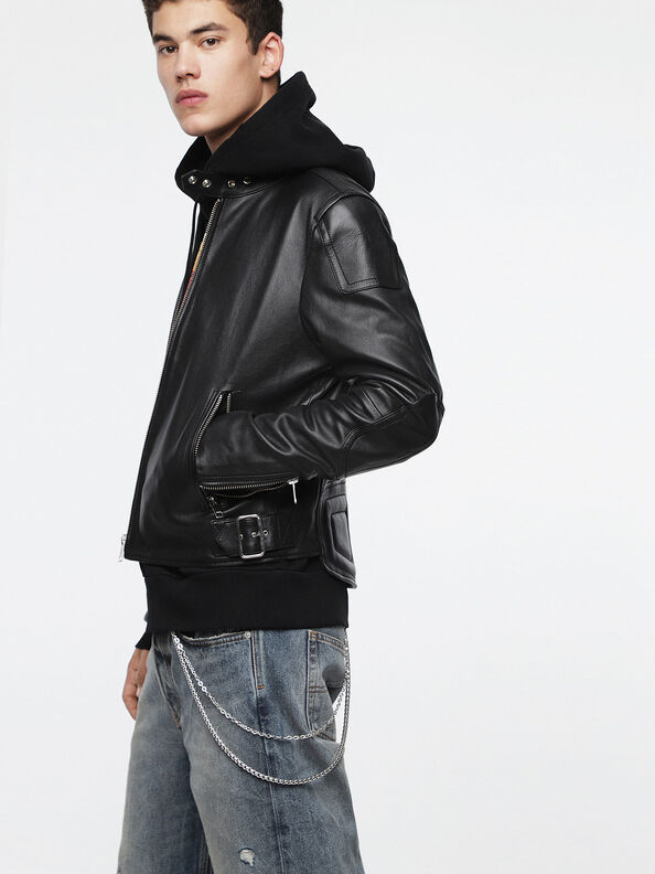 Leather Biker Jacket With Side Buckles