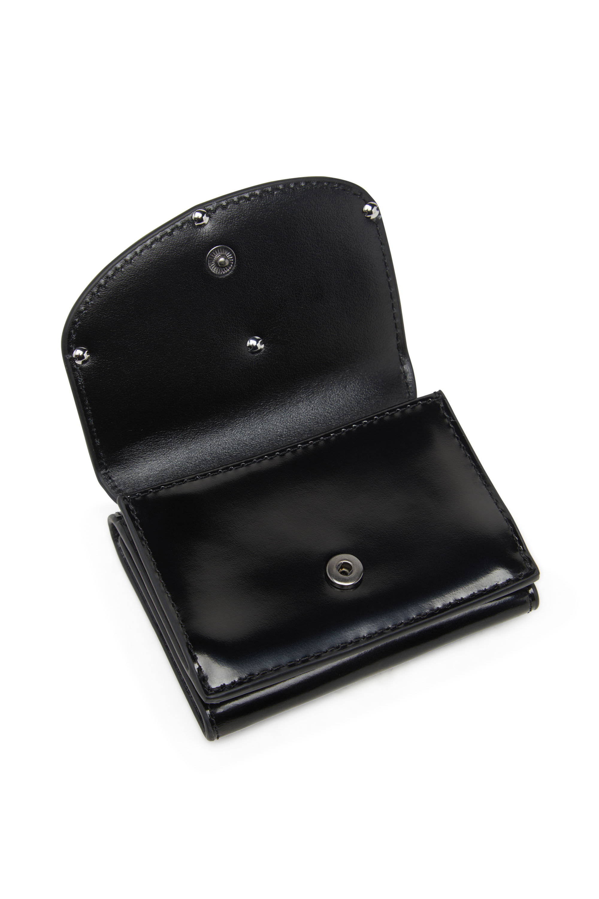 【冬バーゲン★】 | leather mirrored in wallet Tri-fold Women's Black Diesel | Accessory