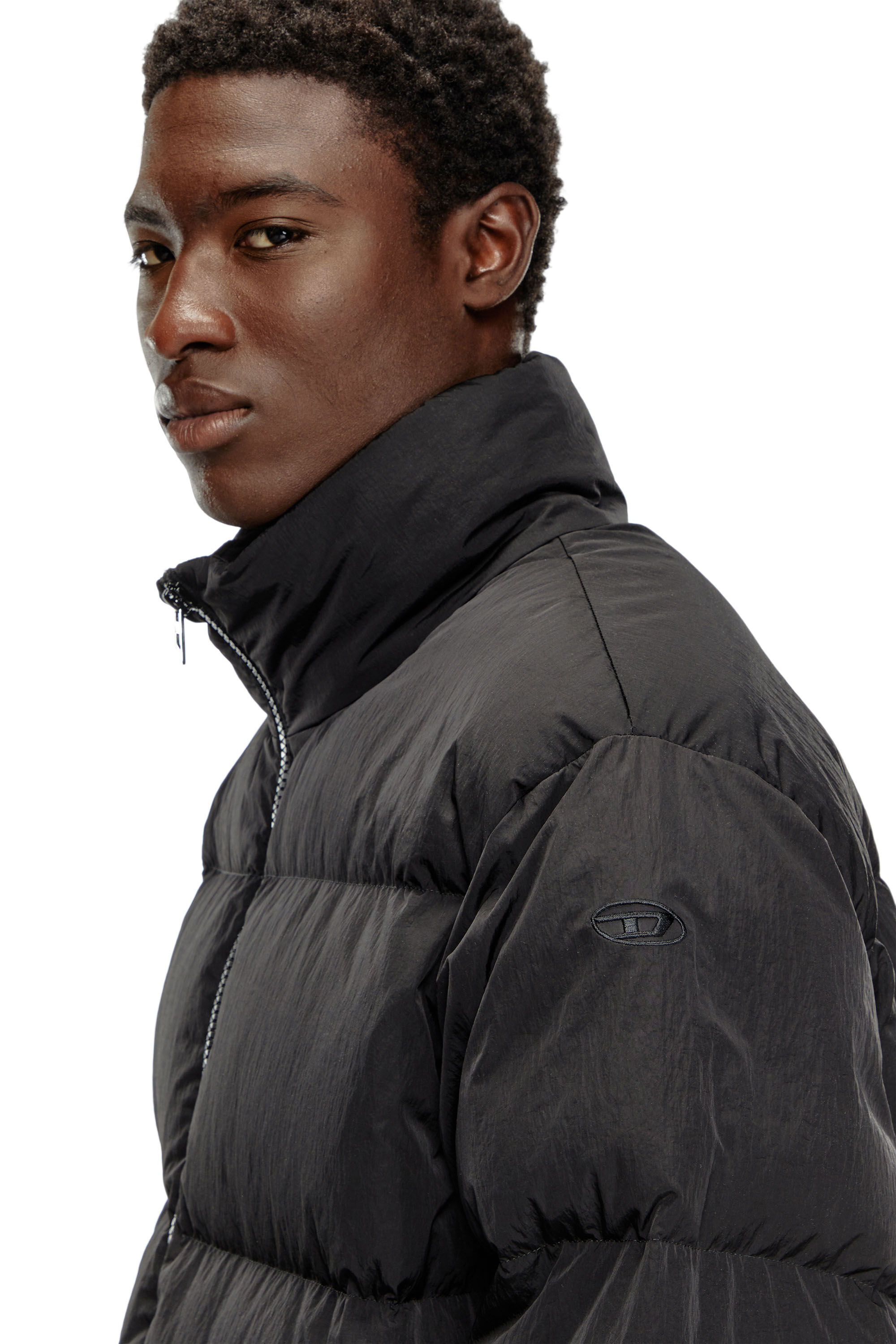 Diesel - W-RAVEEL-LONG, Man's Longline down jacket in crinkled nylon in Black - 3