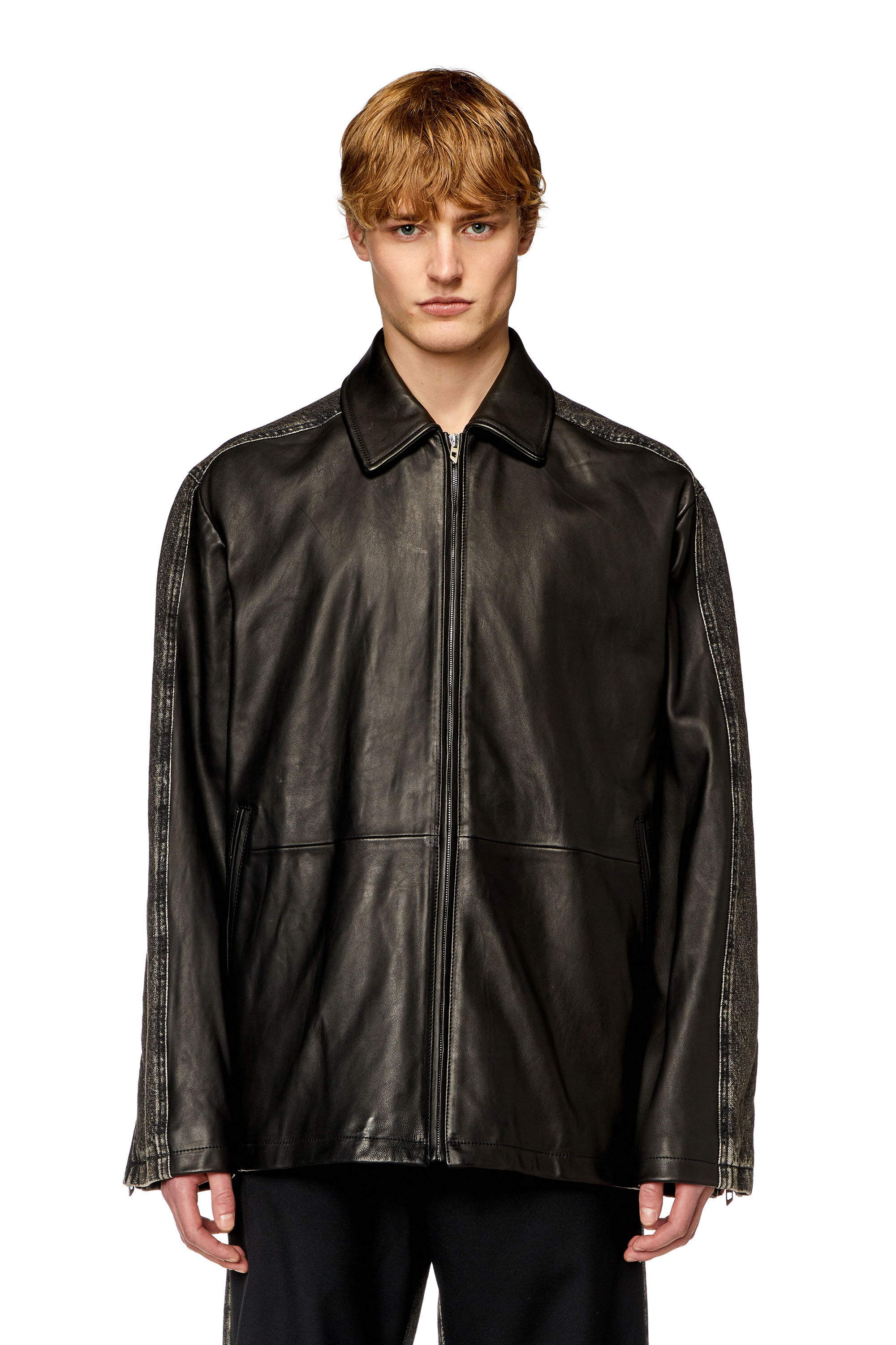 Men's Padded hooded jacket in wrinkled nylon | Black | Diesel