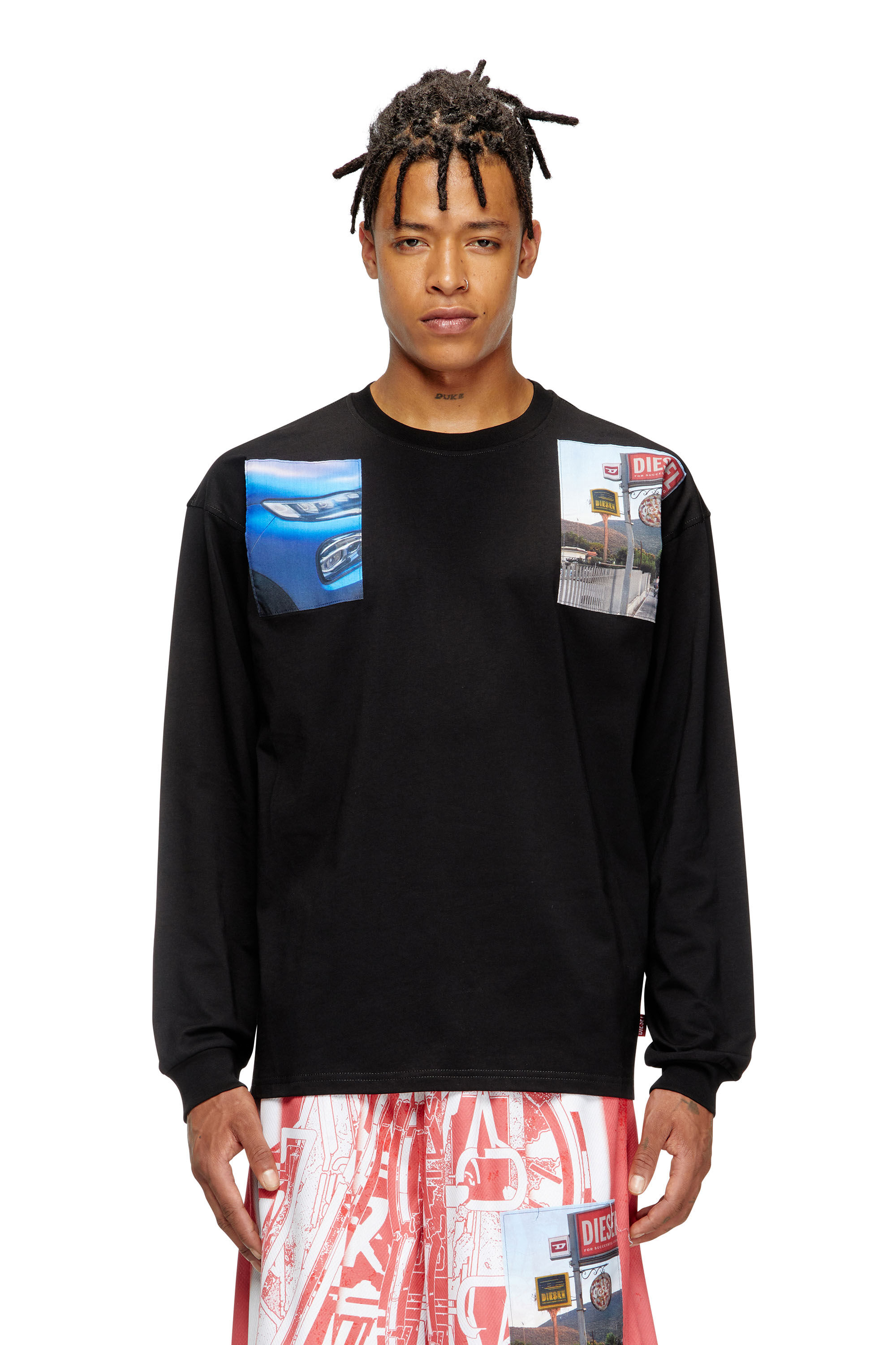 Diesel - T-BOXT-LS-T5, Camiseta de manga larga con parches fotográficos con el logotipo Hombre in Negro - 3