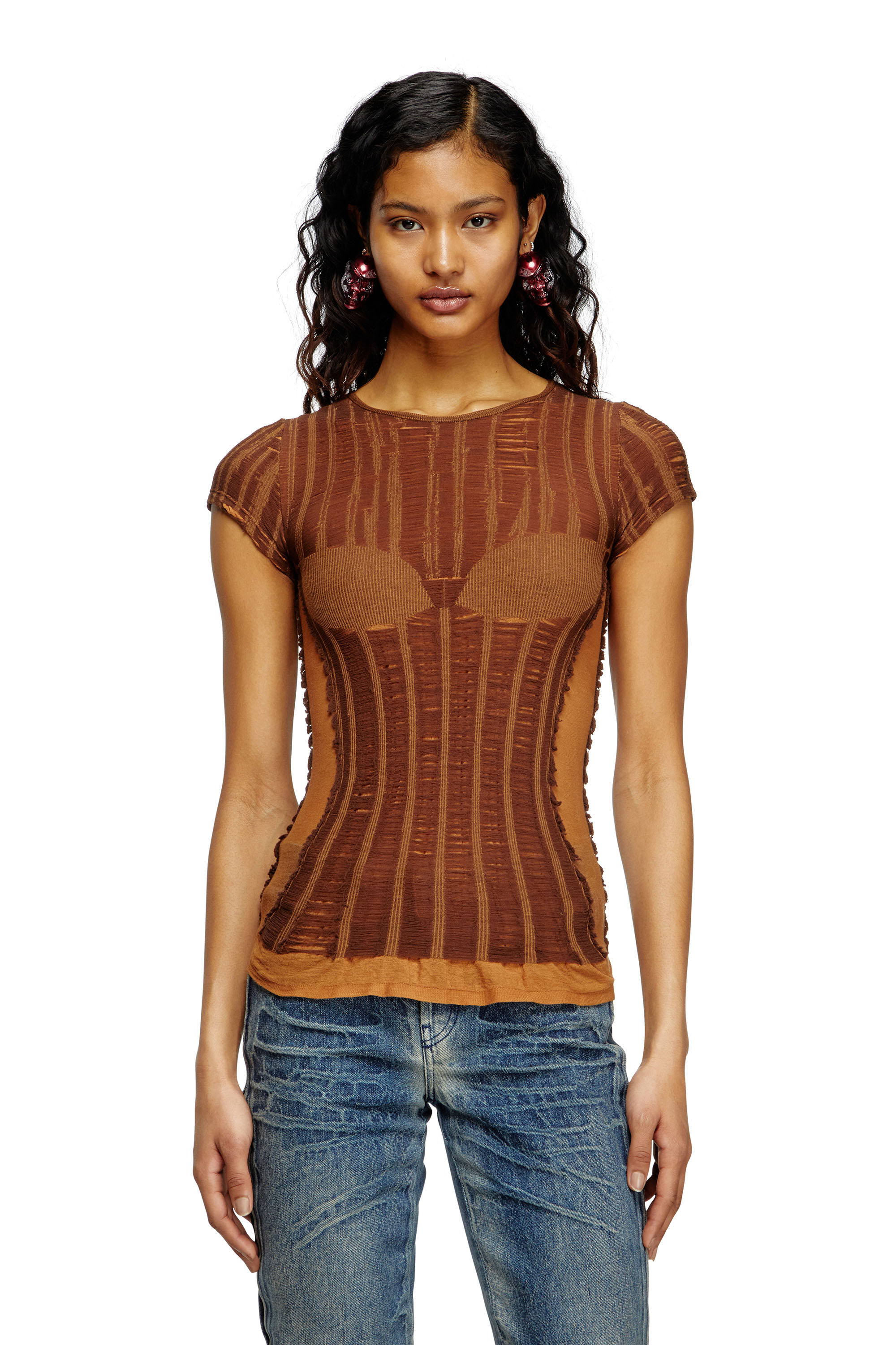 Diesel - M-CALAI-SS, Woman's Seamless T-shirt with lingerie illusion in null - 3