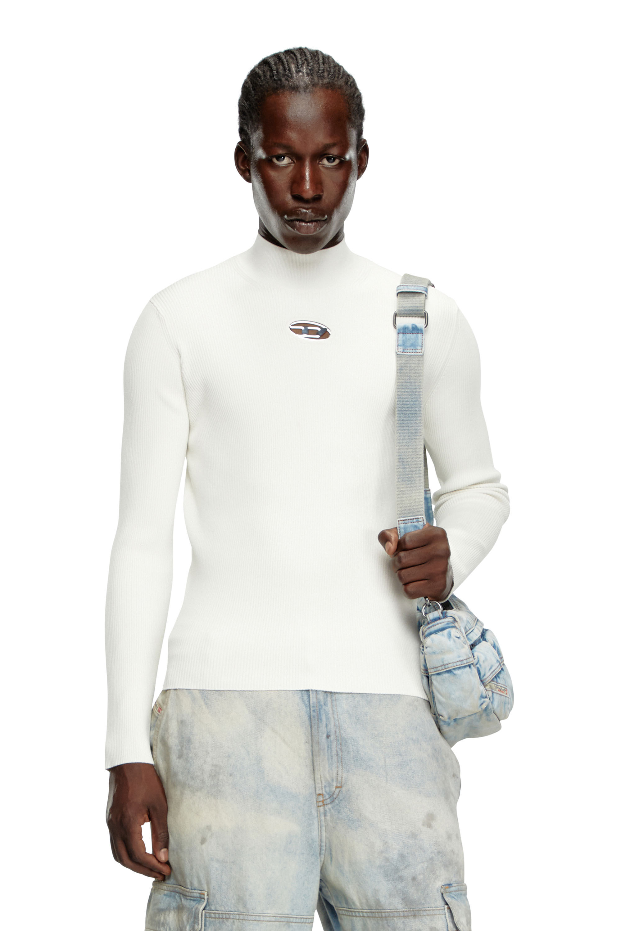 Diesel - K-ZACKARY, Man's Mock-neck jumper with Oval D in White - 3