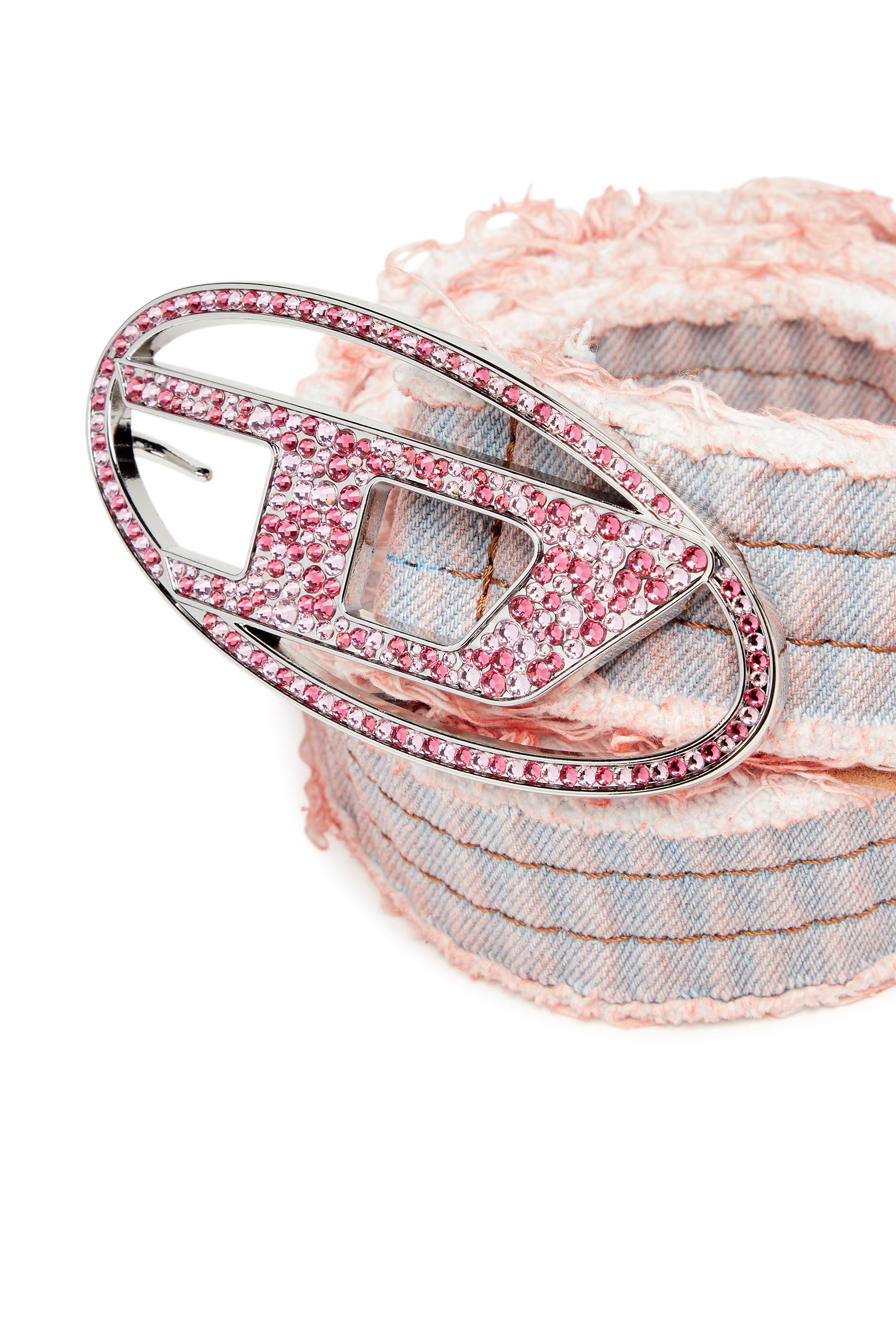Women's Denim belt with rhinestone logo buckle | Pink | Diesel