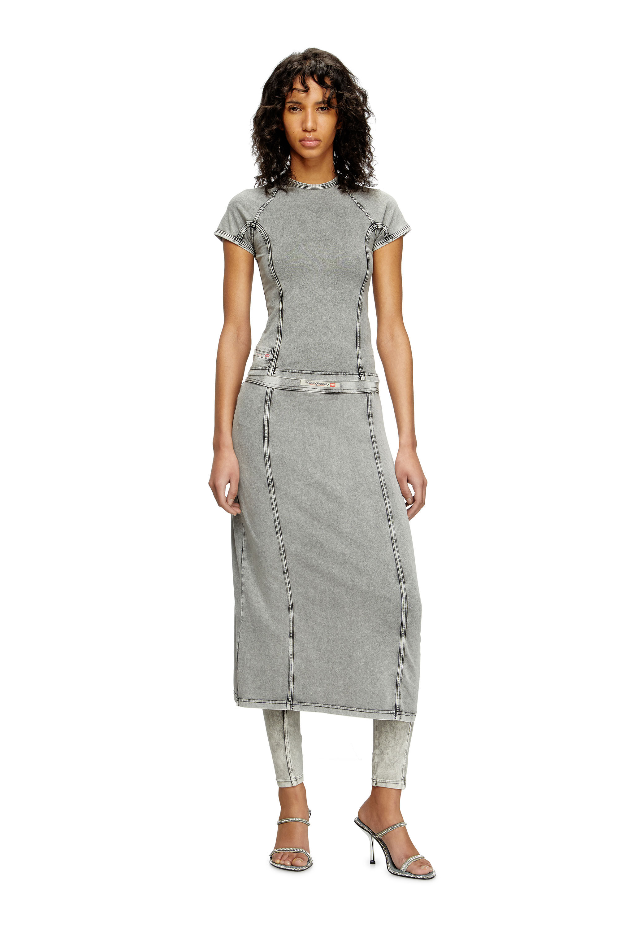 Diesel - T-LYNNE, Top con efecto denim en jersey elástico Mujer in Gris - 1