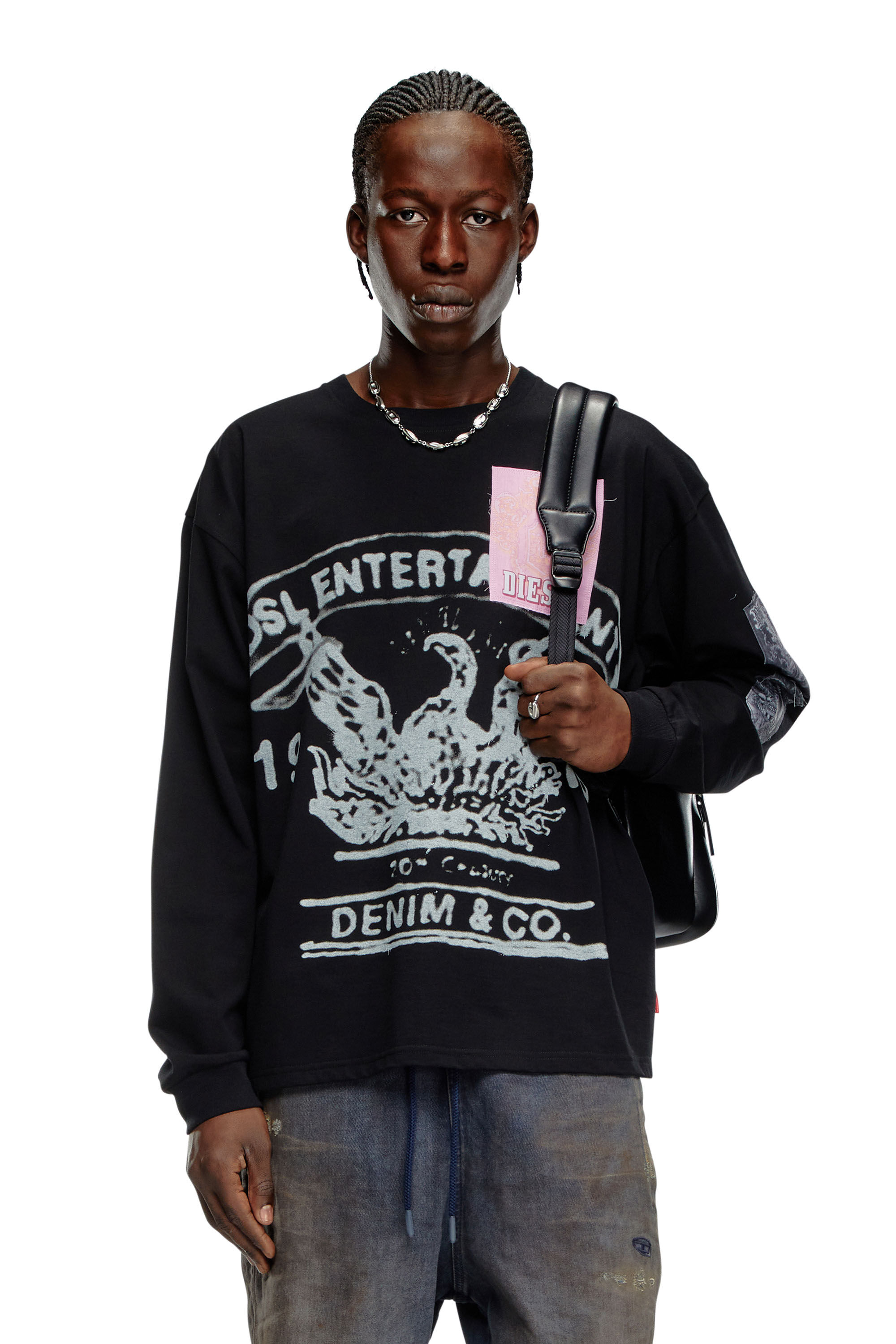 Diesel - T-BOXT-LS-Q10, Hombre Camiseta de manga larga con parches estampados in Negro - Image 3