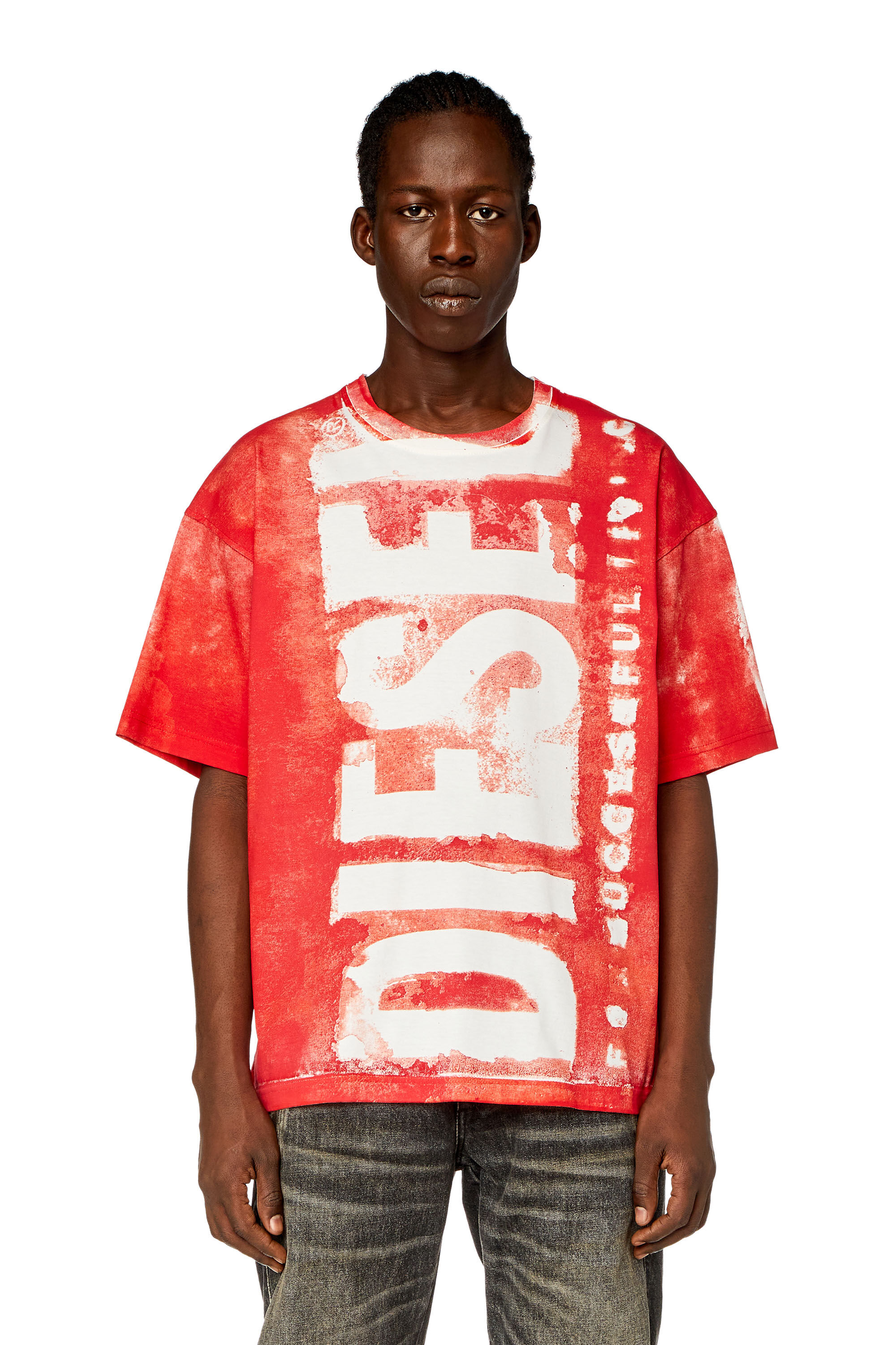 Men's T-shirt with maxi bleeding logos | Red | Diesel